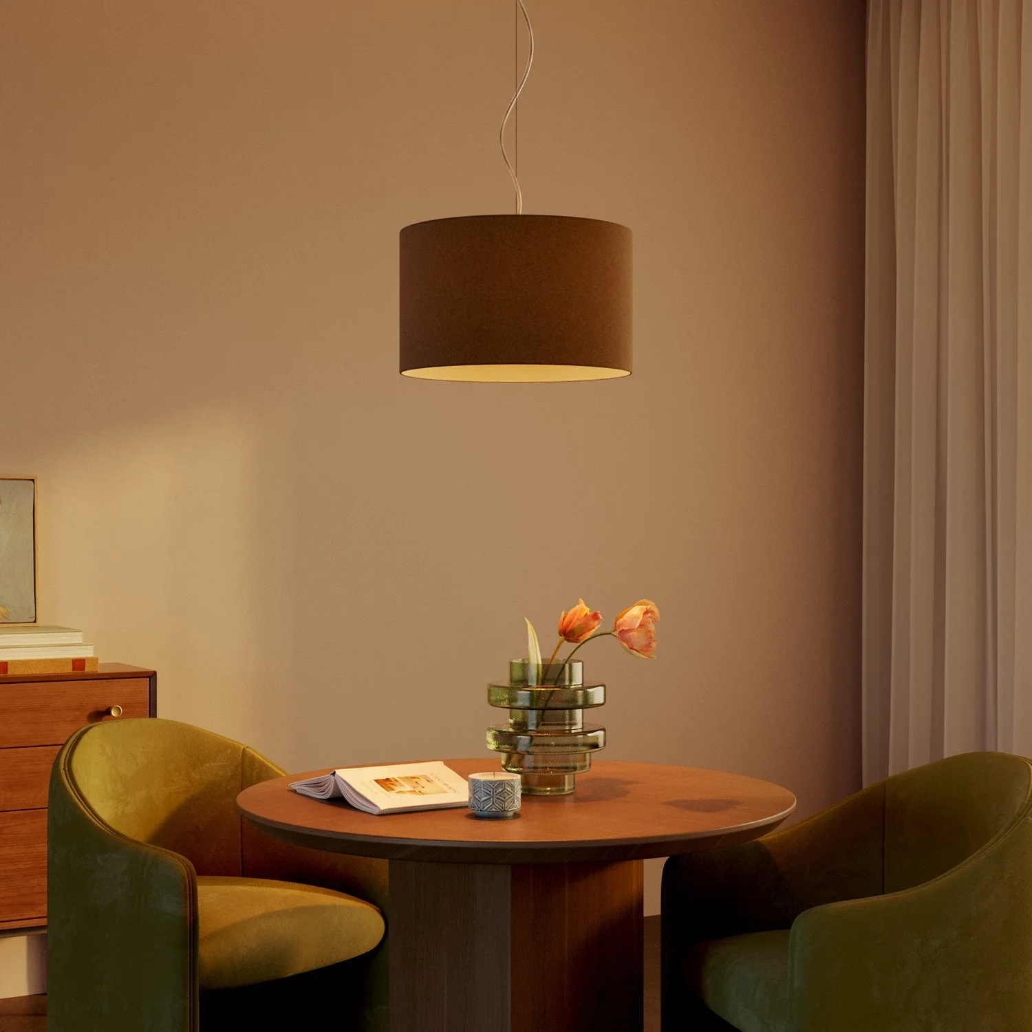 Pendant lamp with Cilindro Small fabric lampshade - Made in Italy - Brown Wool - Image 2