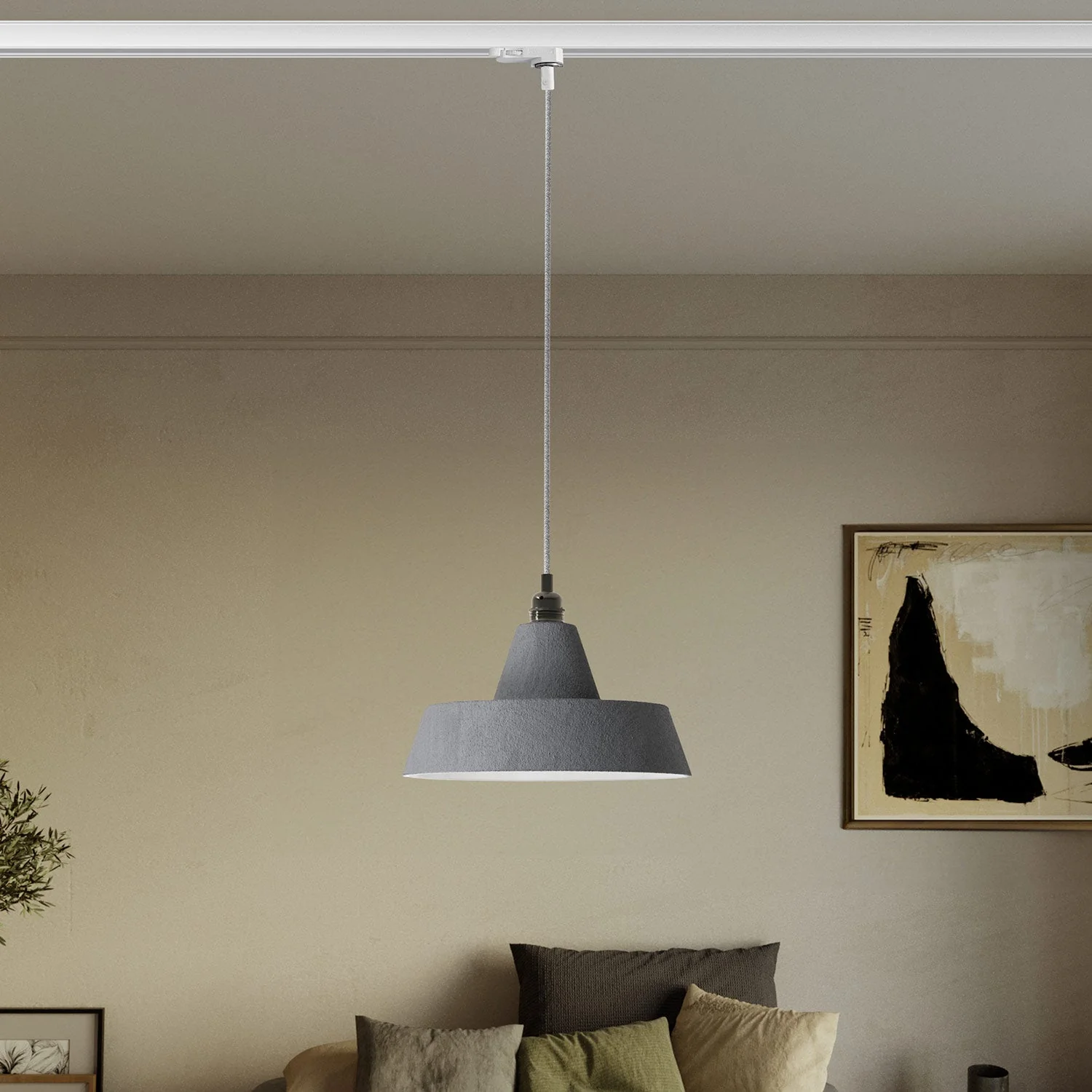Pendant lamp with industrial ceramic lampshade on track - Cement effect - Image 2