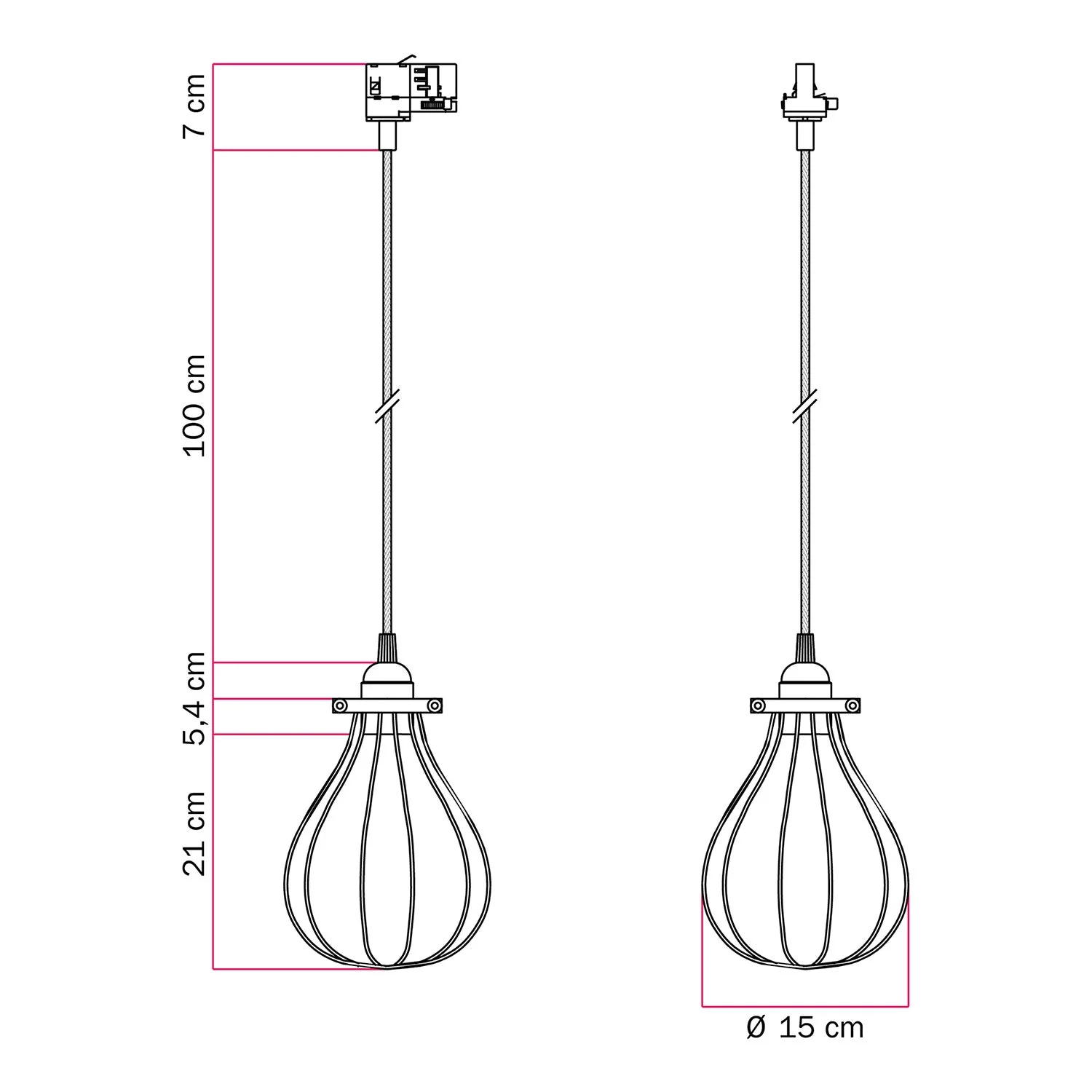 Pendant with Drop cage lampshade for tracks – Black - Image 6