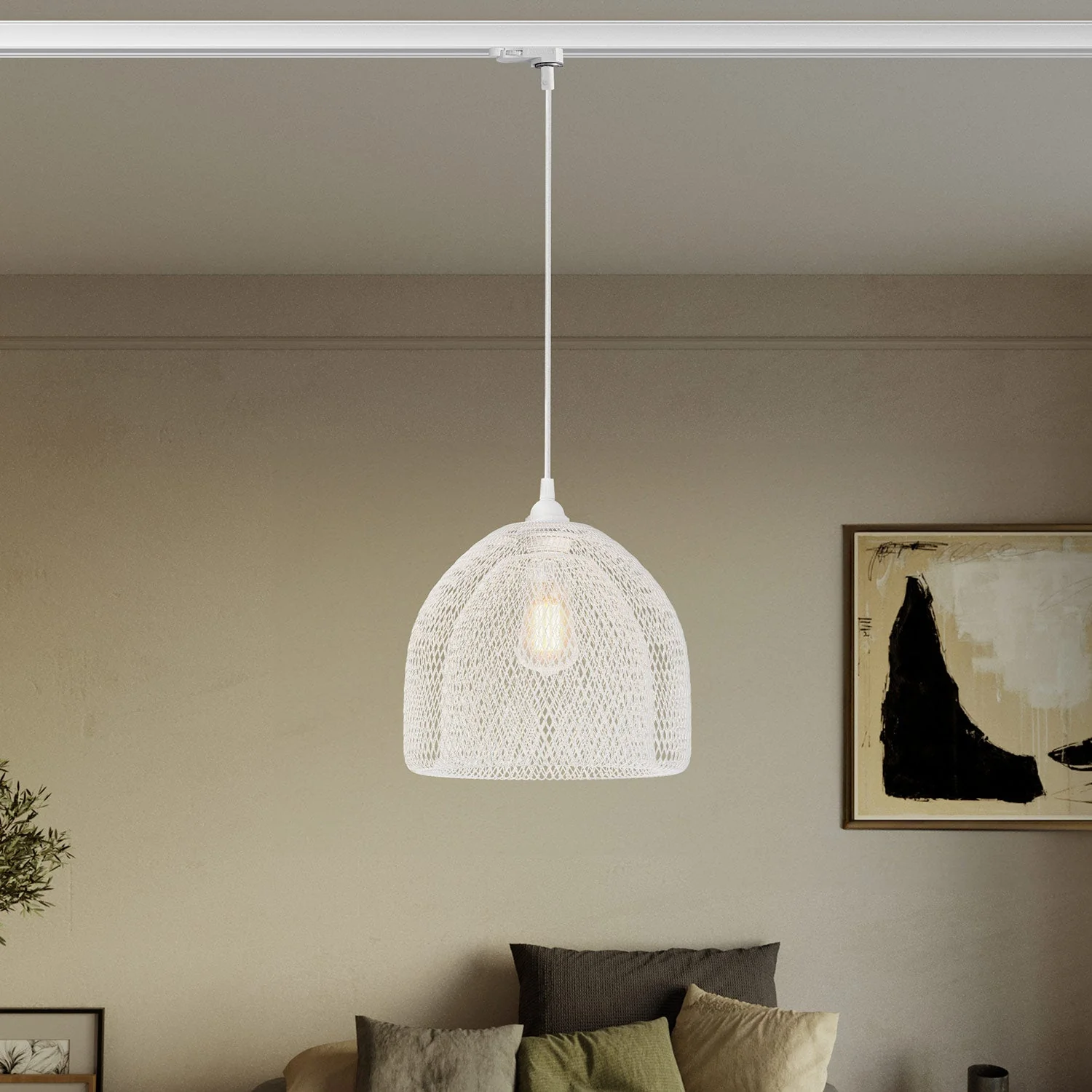 Pendant with Ghostbell XL cage lampshade for track systems - White - Image 2