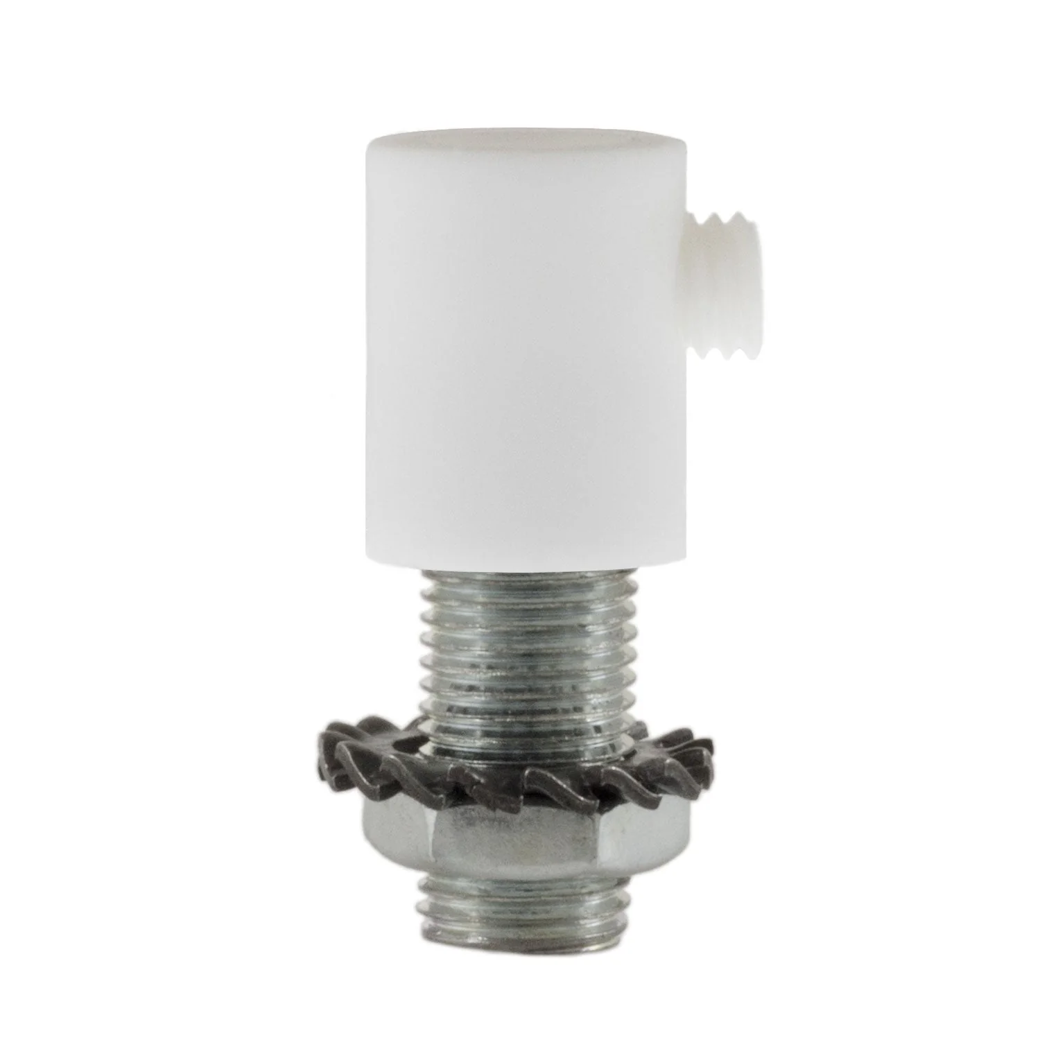 Cylindrical cable clamp in plastic complete with rod, nut and washer - White
