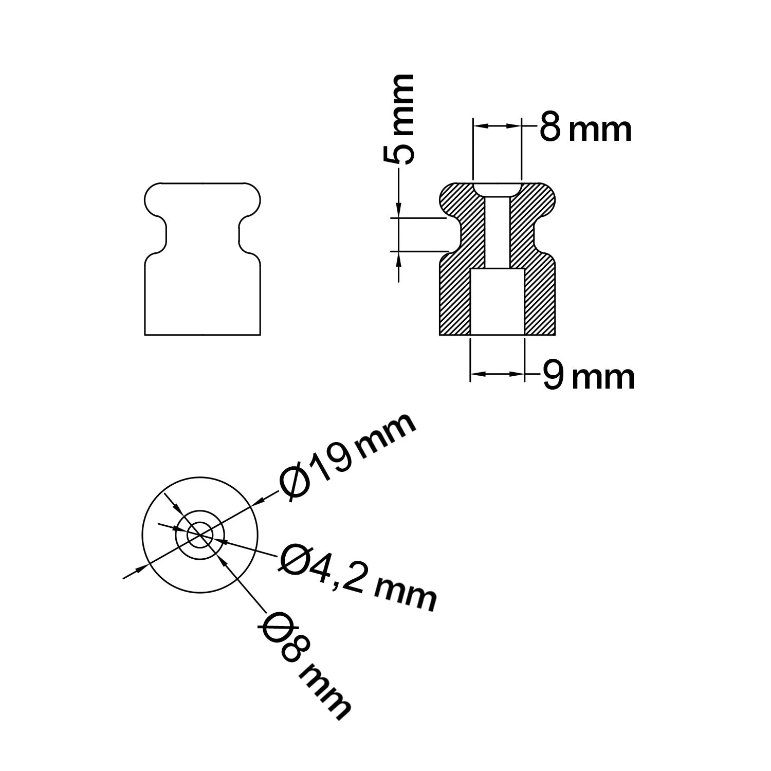 Porcelain insulator for wall-mounted system 18 mm - Black - Image 3