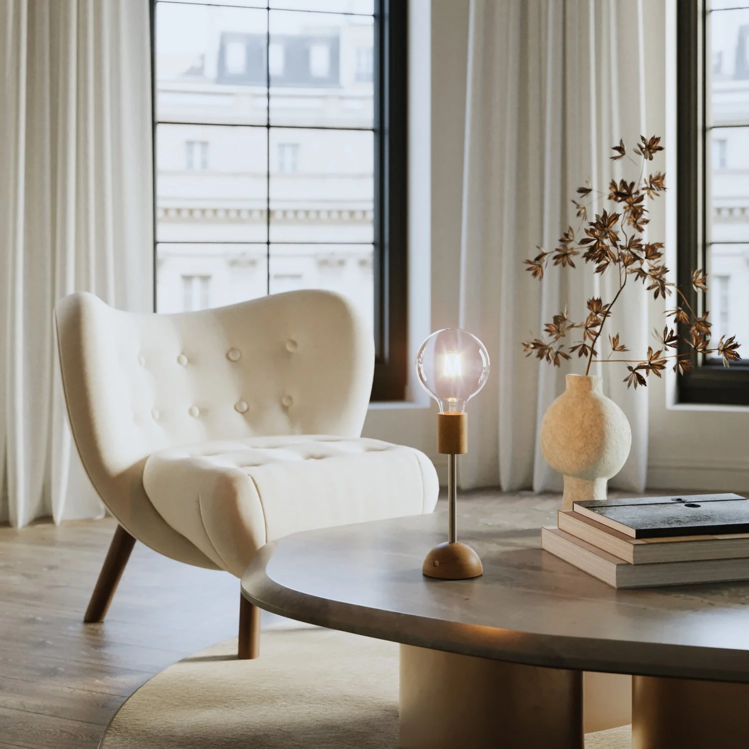 Portable and rechargeable Cabless02 lamp with G125 globe light bulb - Neutral - Image 2