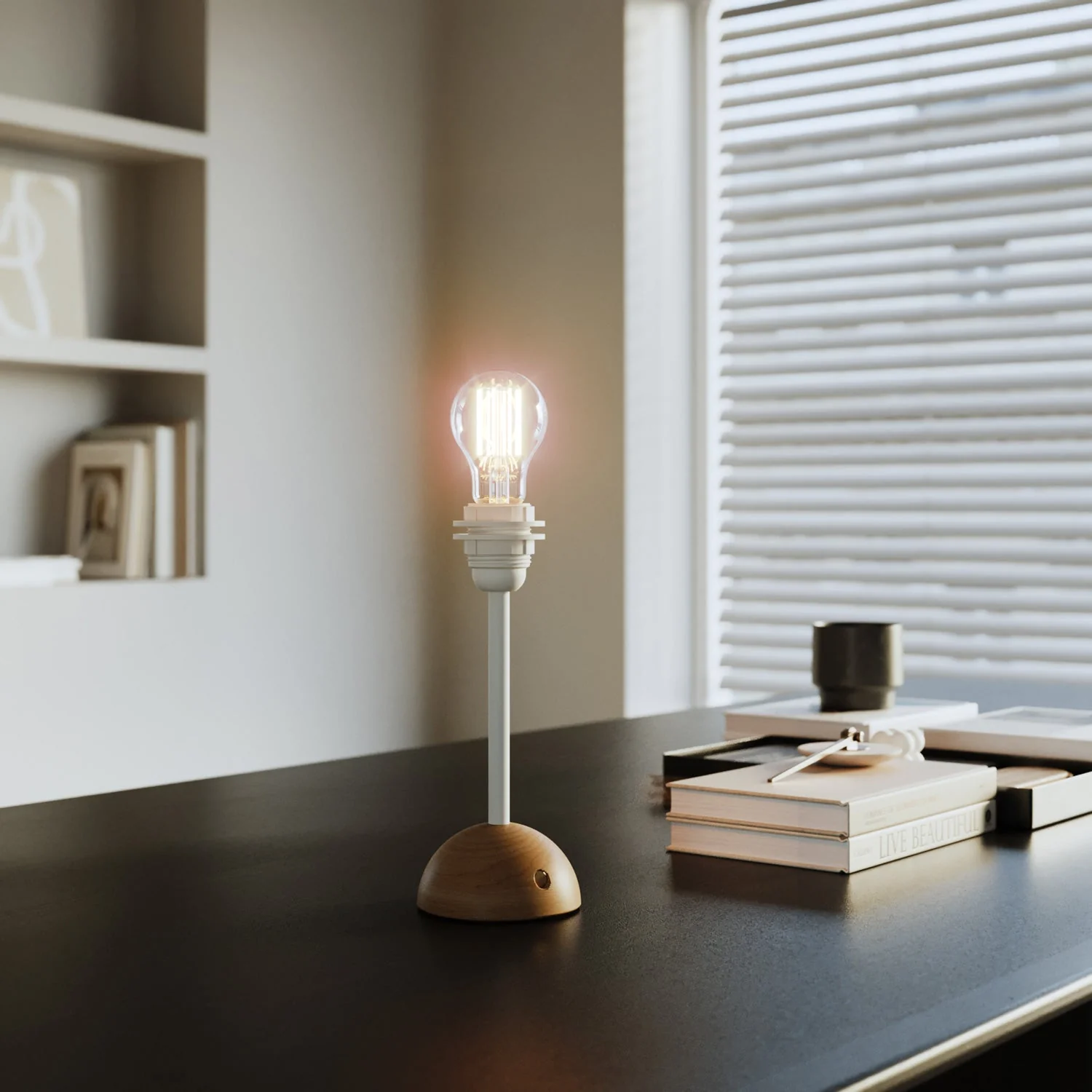 Portable and rechargeable Cabless12 light with drop-shaped Light bulb and lampshade-ready fitting - Neutral - Image 4