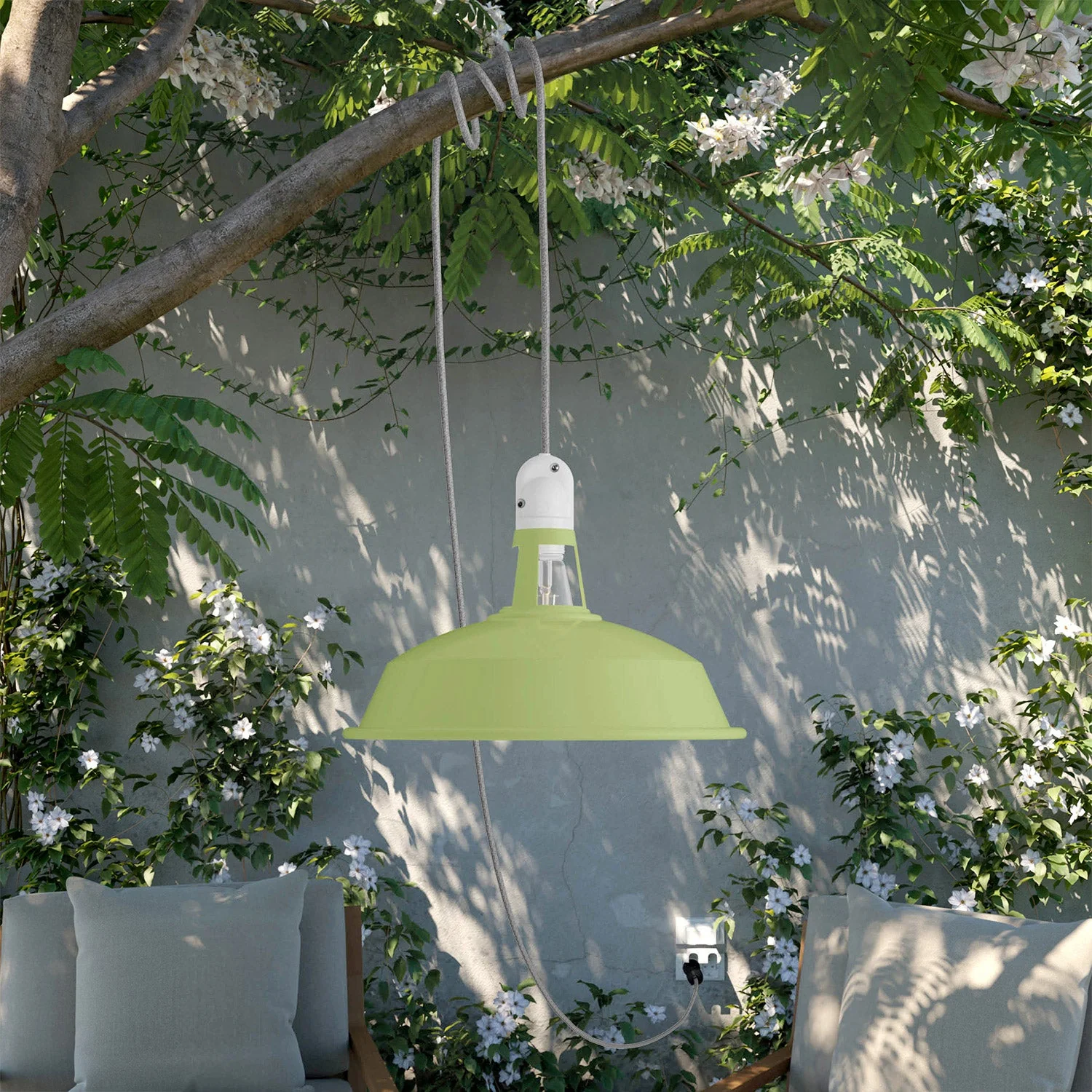 Snake portable outdoor lamp with Harbour lampshade, 5 m textile cable, IP65 waterproof lamp holder - Meadow green - Image 2