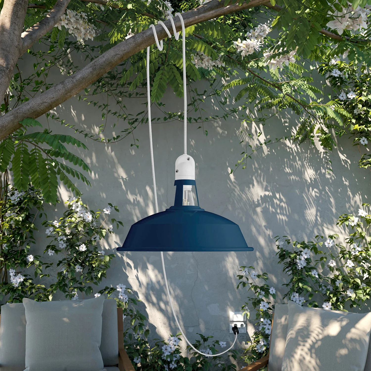 Snake portable outdoor lamp with Harbour lampshade, 5 m textile cable, IP65 waterproof lamp holder - Petrol - Image 2
