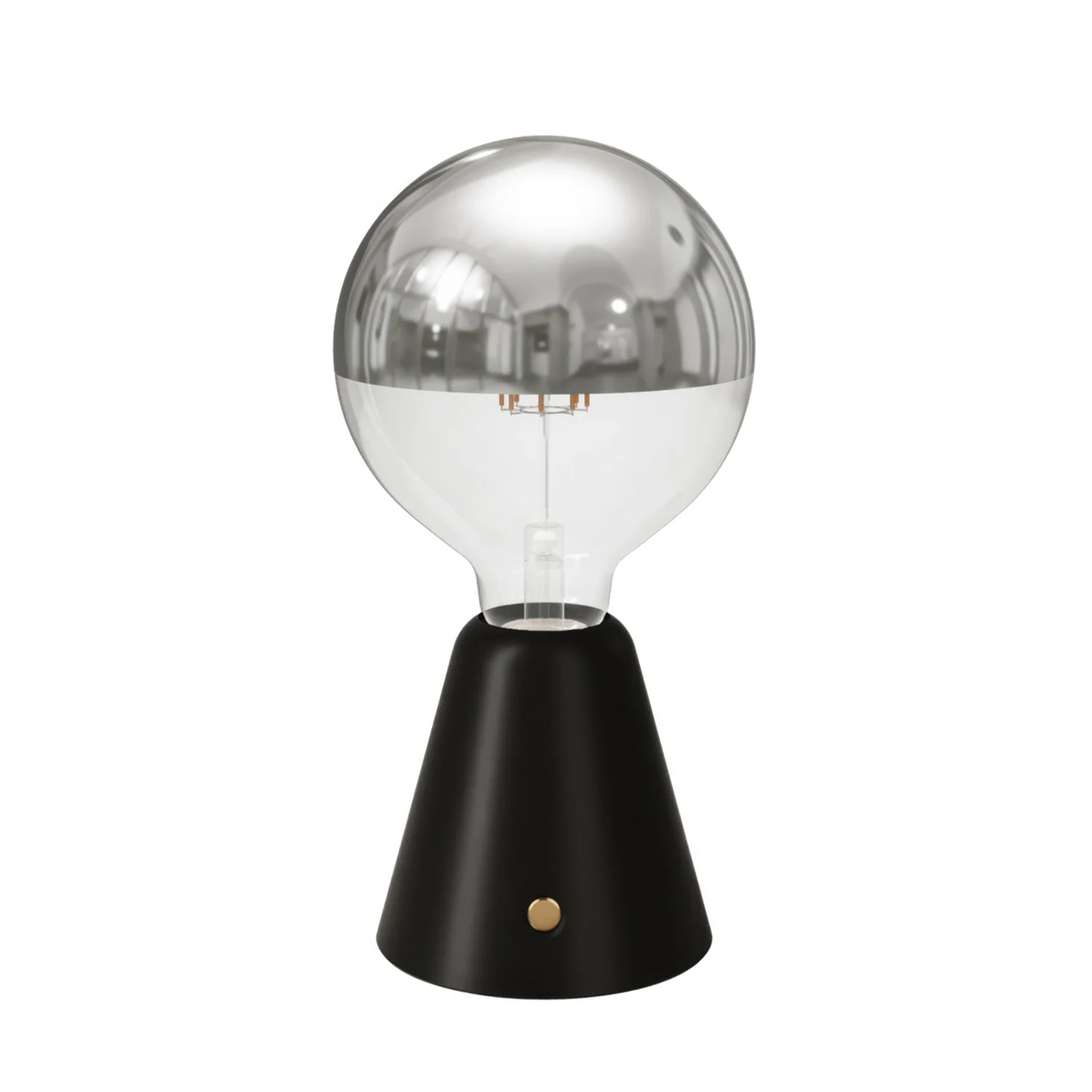 Cabless01 portable rechargeable lamp with half silver globe light bulb - Black