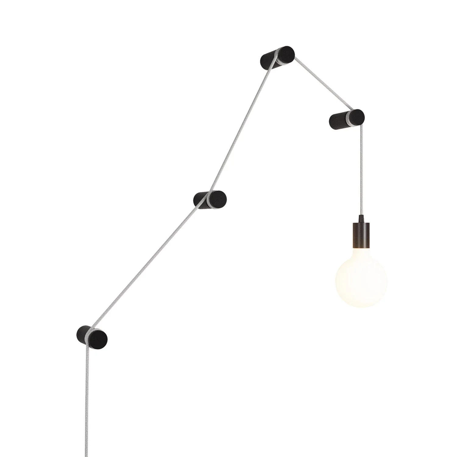 Portable Snake lamp with metal lamp holder and plug, complete with 4 Rolé wooden cable guides - Black