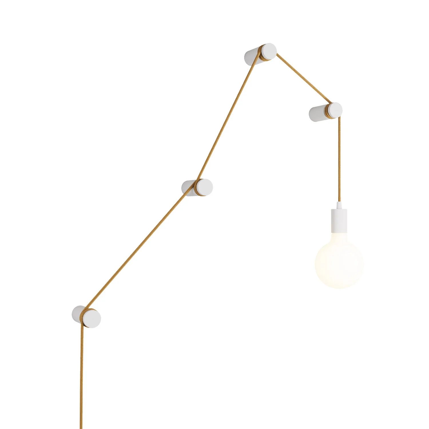 Portable Snake lamp with metal lamp holder and plug, complete with 4 Rolé wooden cable guides - White