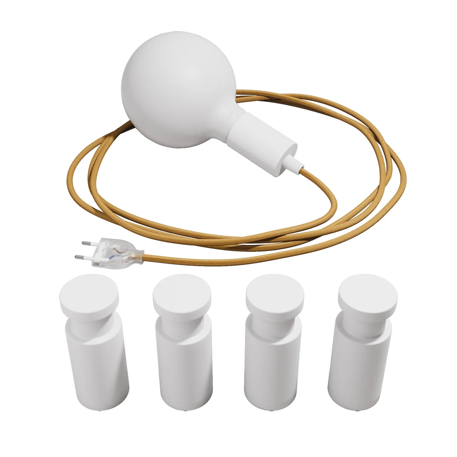 Portable Snake lamp with metal lamp holder and plug, complete with 4 Rolé wooden cable guides - White - Image 3