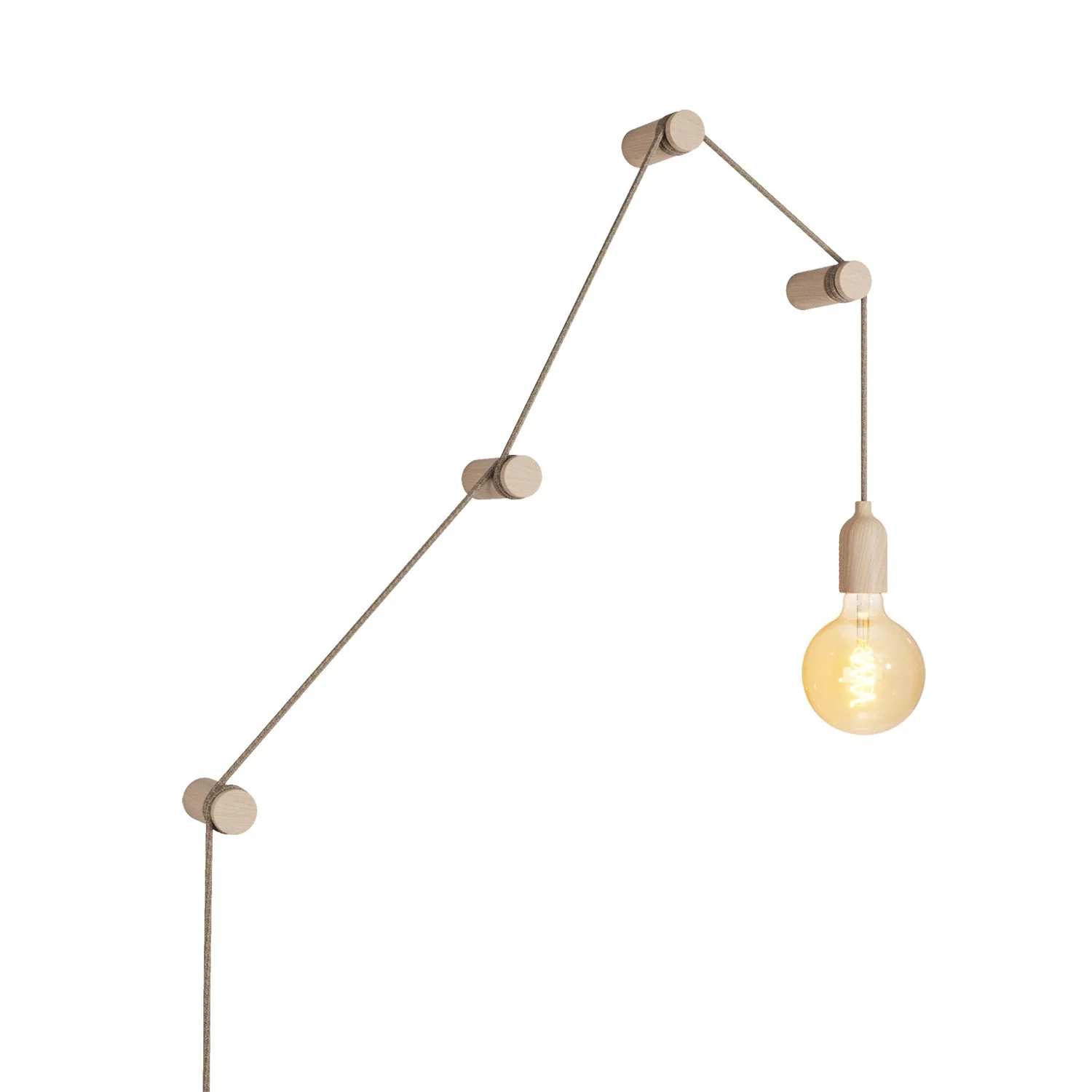 Portable Snake lamp with wooden lamp holder and plug, complete with 4 Rolé wooden cable guides - Neutral