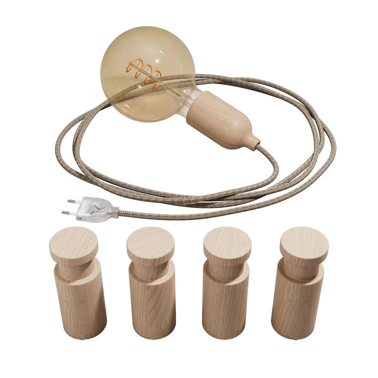 Portable Snake lamp with wooden lamp holder and plug, complete with 4 Rolé wooden cable guides - Neutral - Image 3