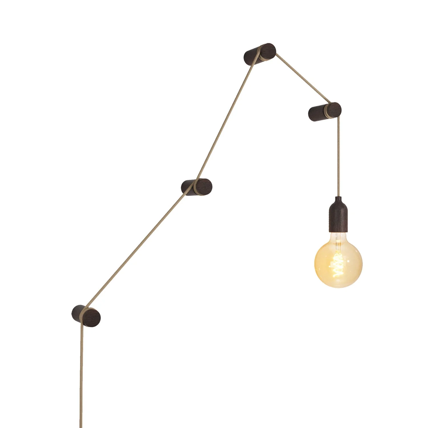 Portable Snake lamp with wooden lamp holder and plug, complete with 4 wooden Rolé cable guides - Wengé Effect