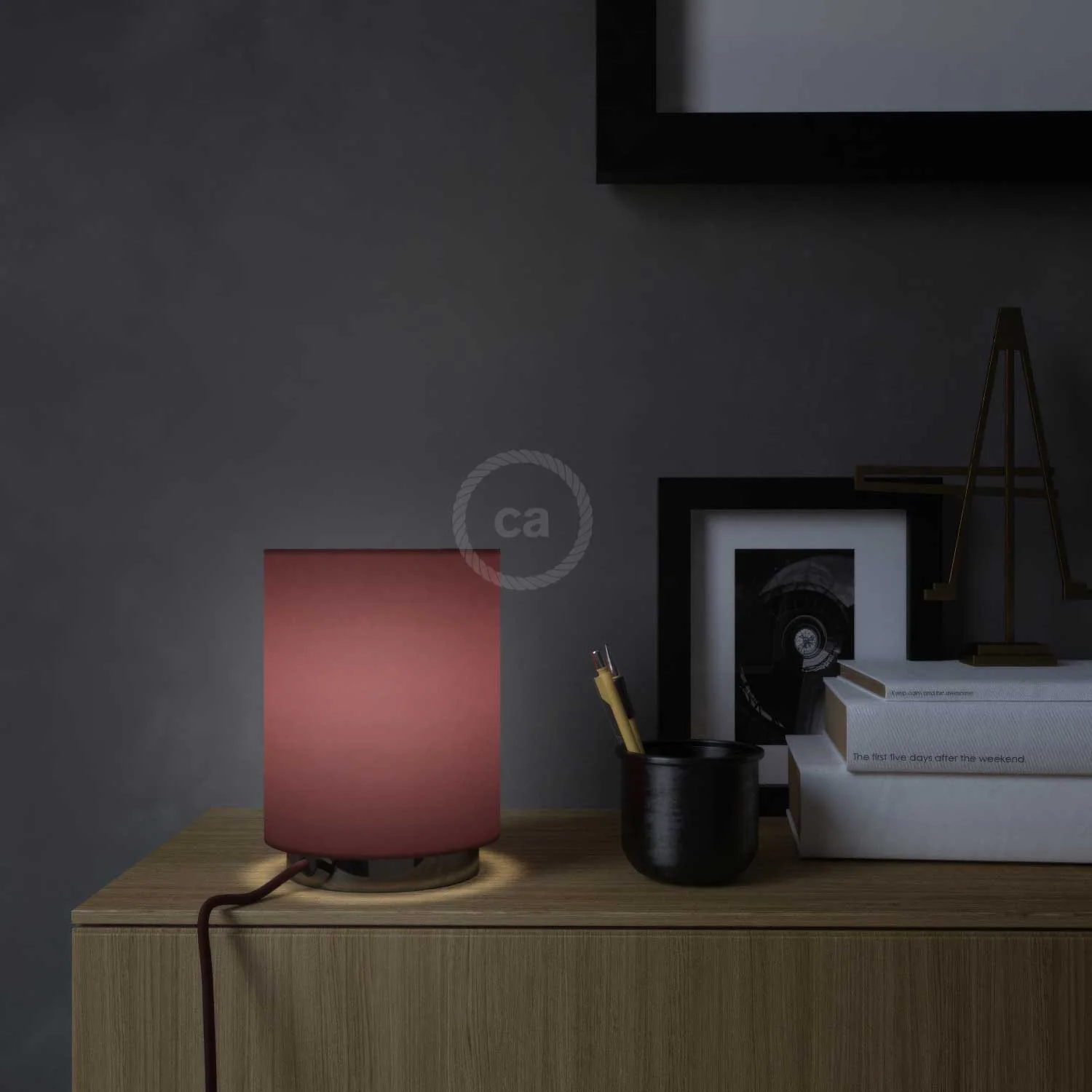Posaluce metal base with Cilindro lampshade – Teletta Bordeaux - Image 3