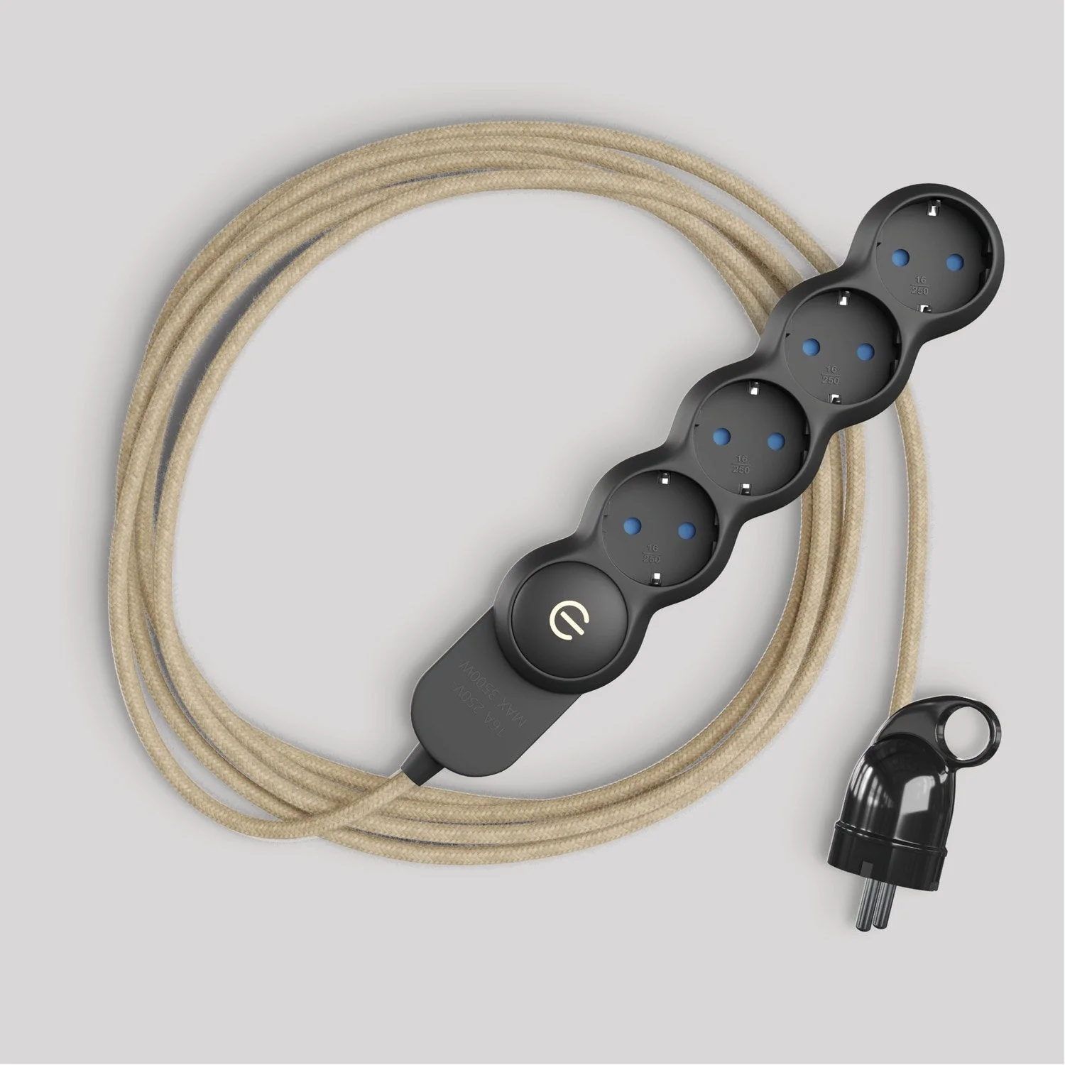German multi-socket with neutral-coloured jute cable and Schuko plug with comfort ring - Image 3