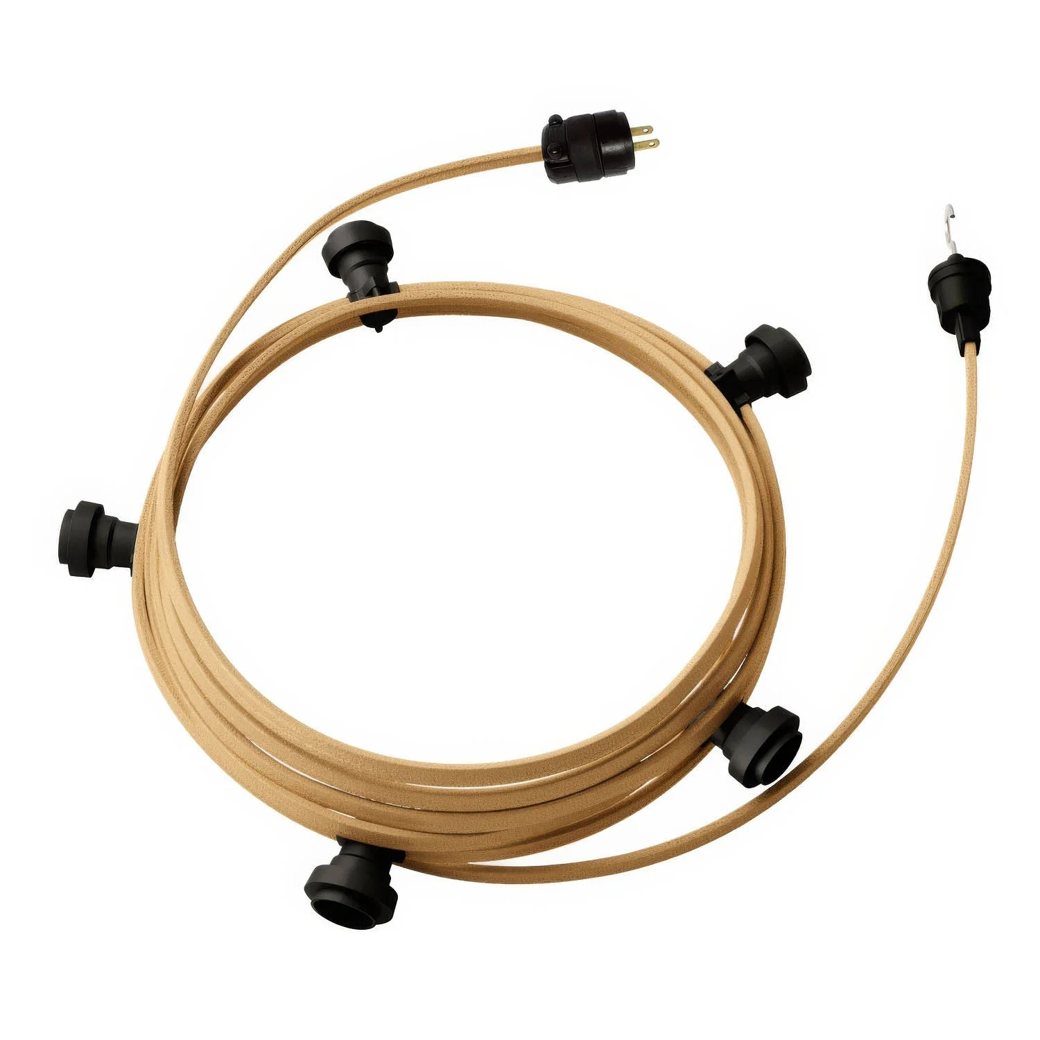 Ready-to-use 25 ft string light with 5 black sockets, hook and plug - CN06