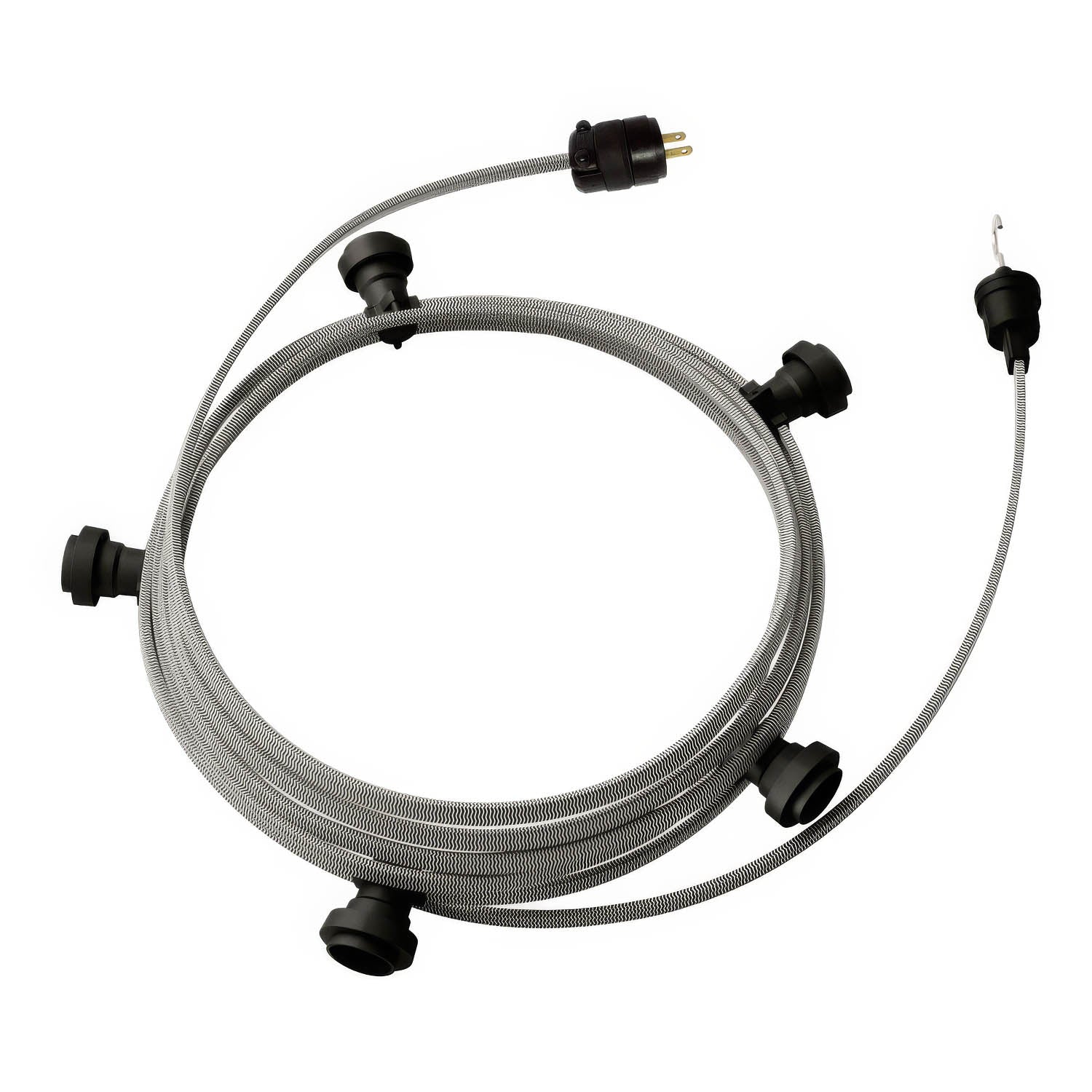 Ready-to-use 25 ft String Light with 5 black Sockets, Hook and Plug – CZ04