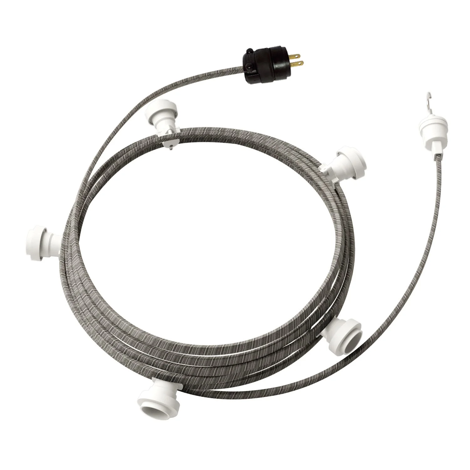 Ready-to-use 25 ft String Light with 5 White Sockets, Hook and Plug - ECC37