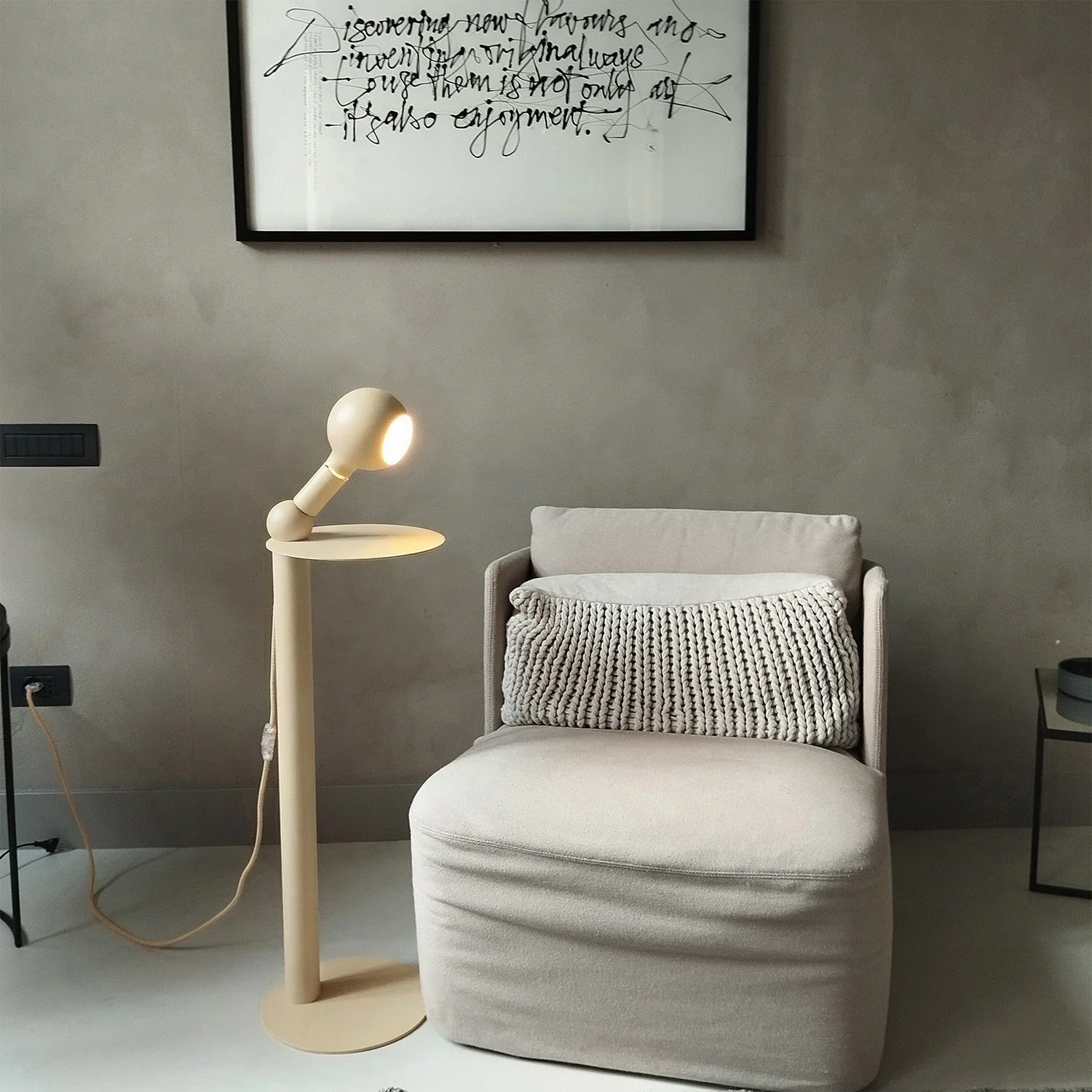 Rocco - Floor lamp with UK Plug and Camo Light bulb - Cream - Image 3