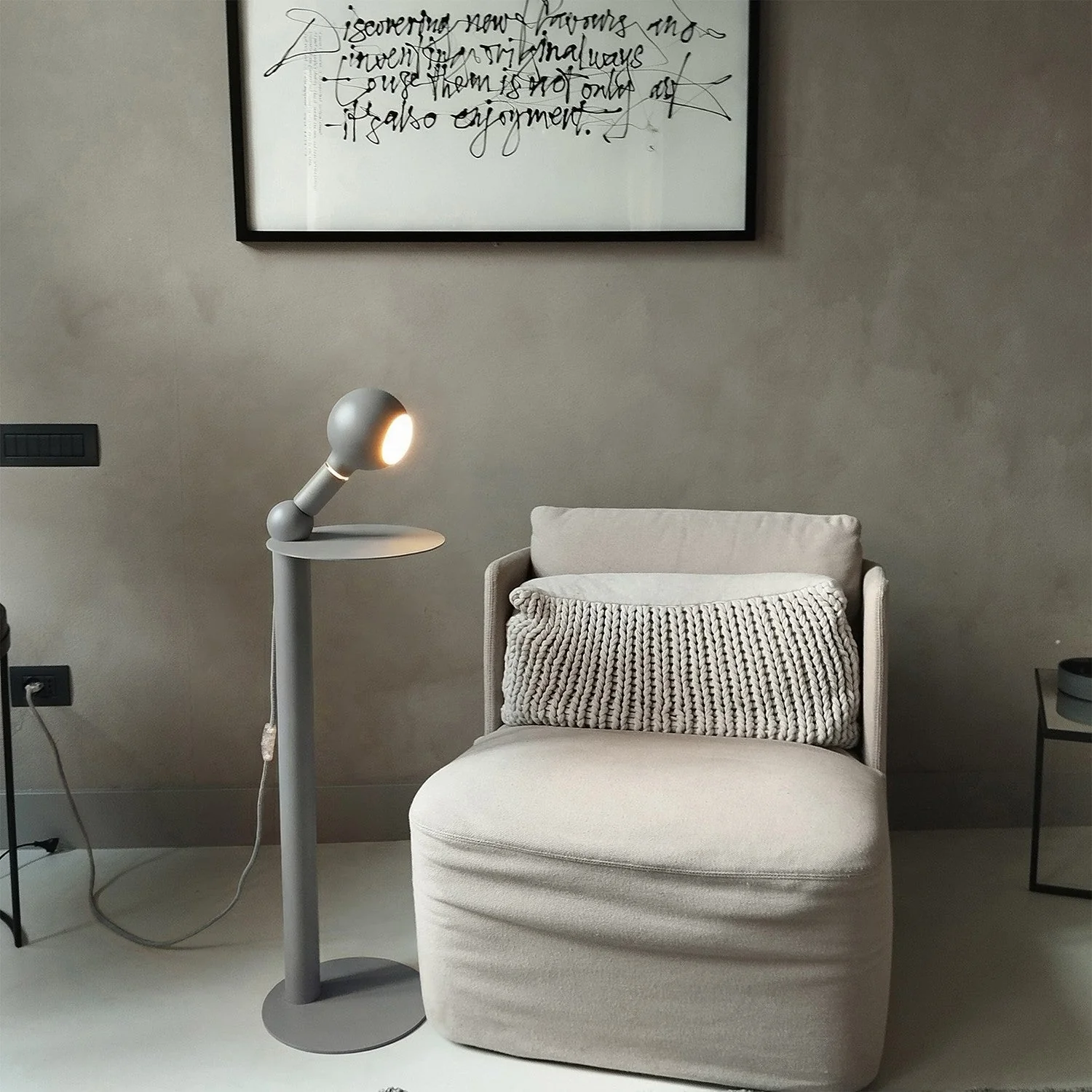 Rocco - Floor lamp with UK Plug and Camo Light bulb - Grey - Image 3