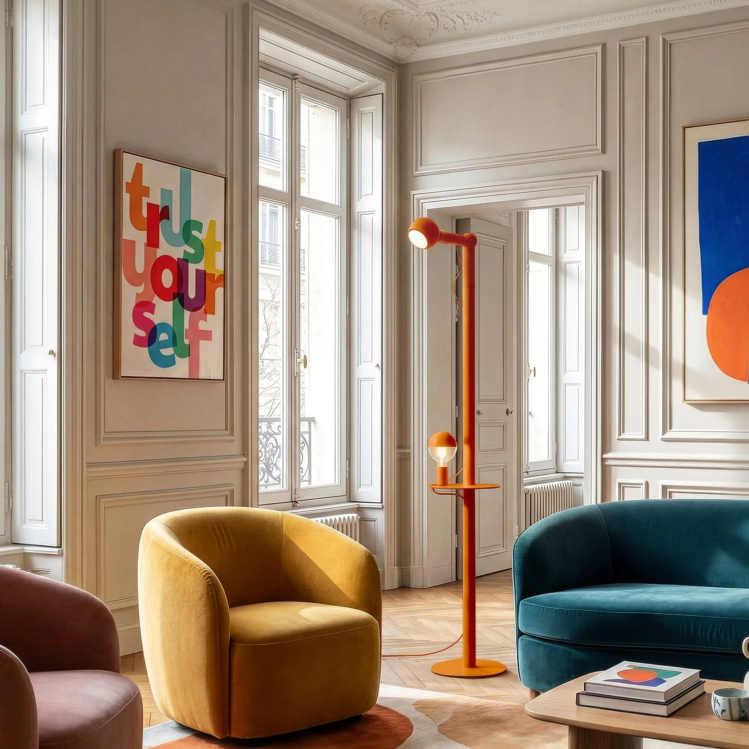 Rocco XXL - Floor lamp with UK plug and Maria and Camo light bulbs - Orange - Image 2