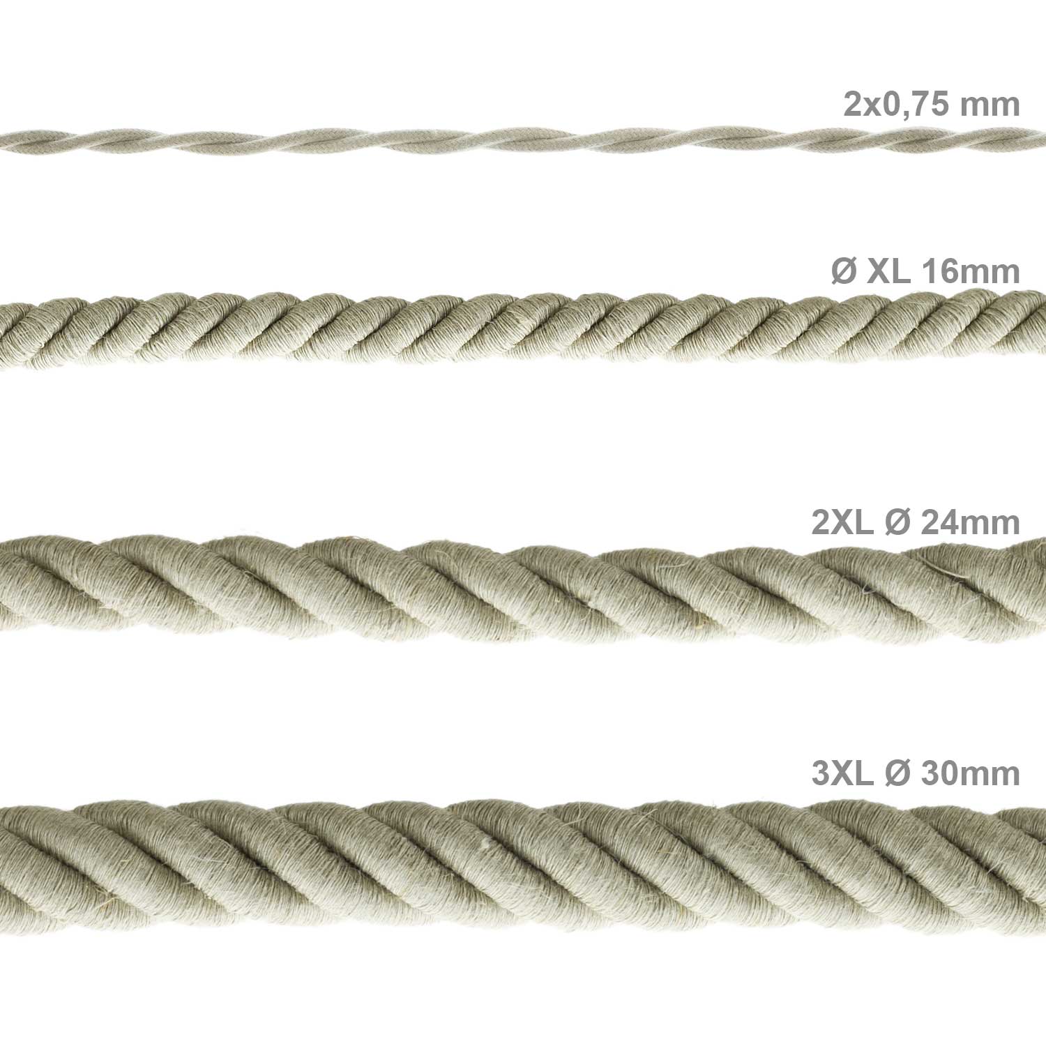Rope electrical wire with 18/3 AWG conductors inside. Natural Linen Fabric - Image 4