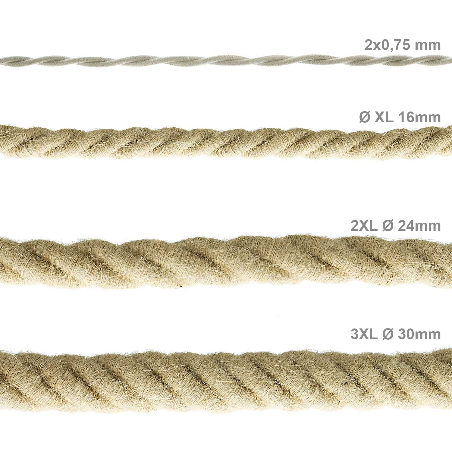 Rope electrical wire with 18/3 AWG conductors inside. Rough jute fabric - Image 4