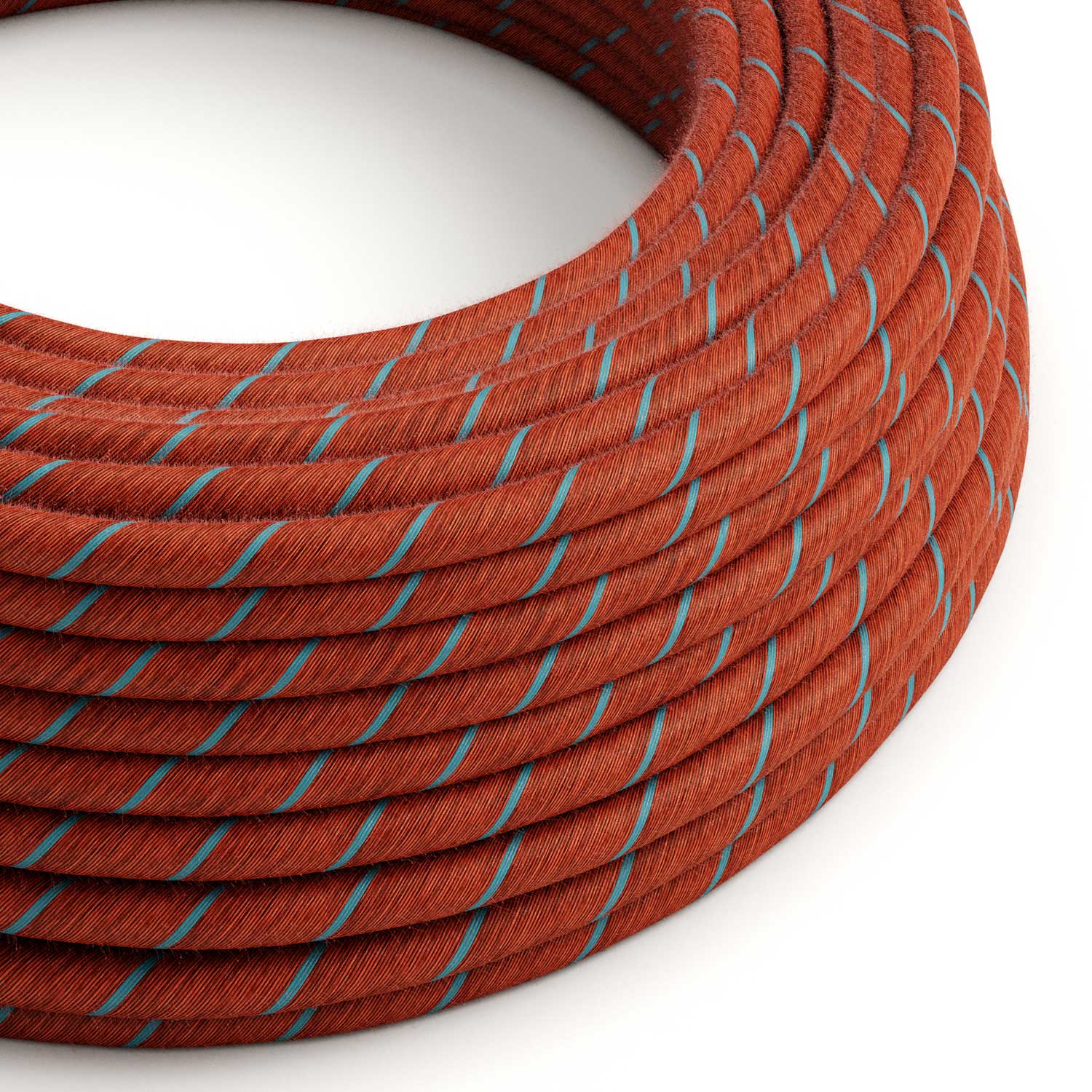 Round Vertigo Electric Cable covered in Brick and Light Blue Cotton ERC36