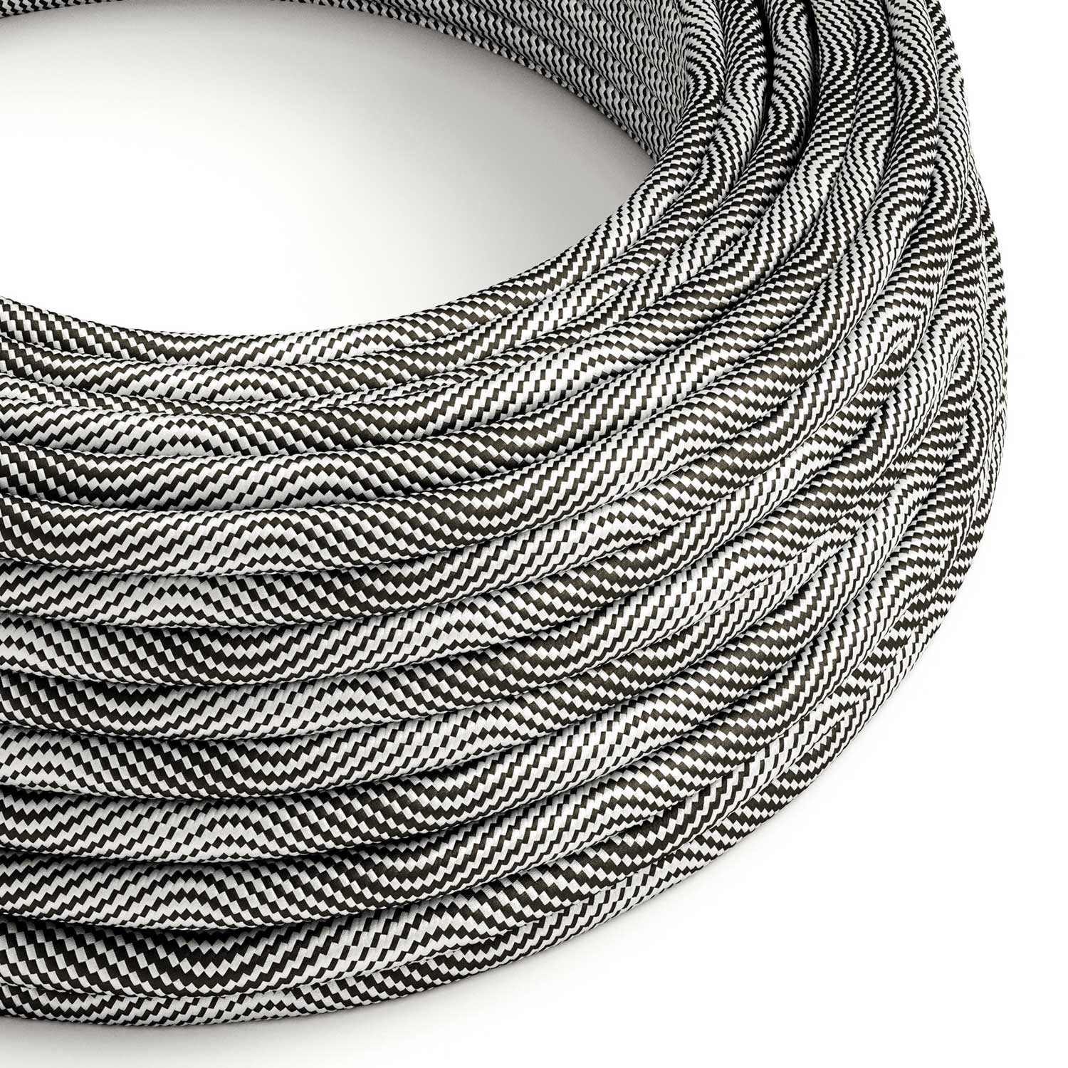 Round electric Vertigo HD cable covered with Optical Black and Silver fabric ERM64
