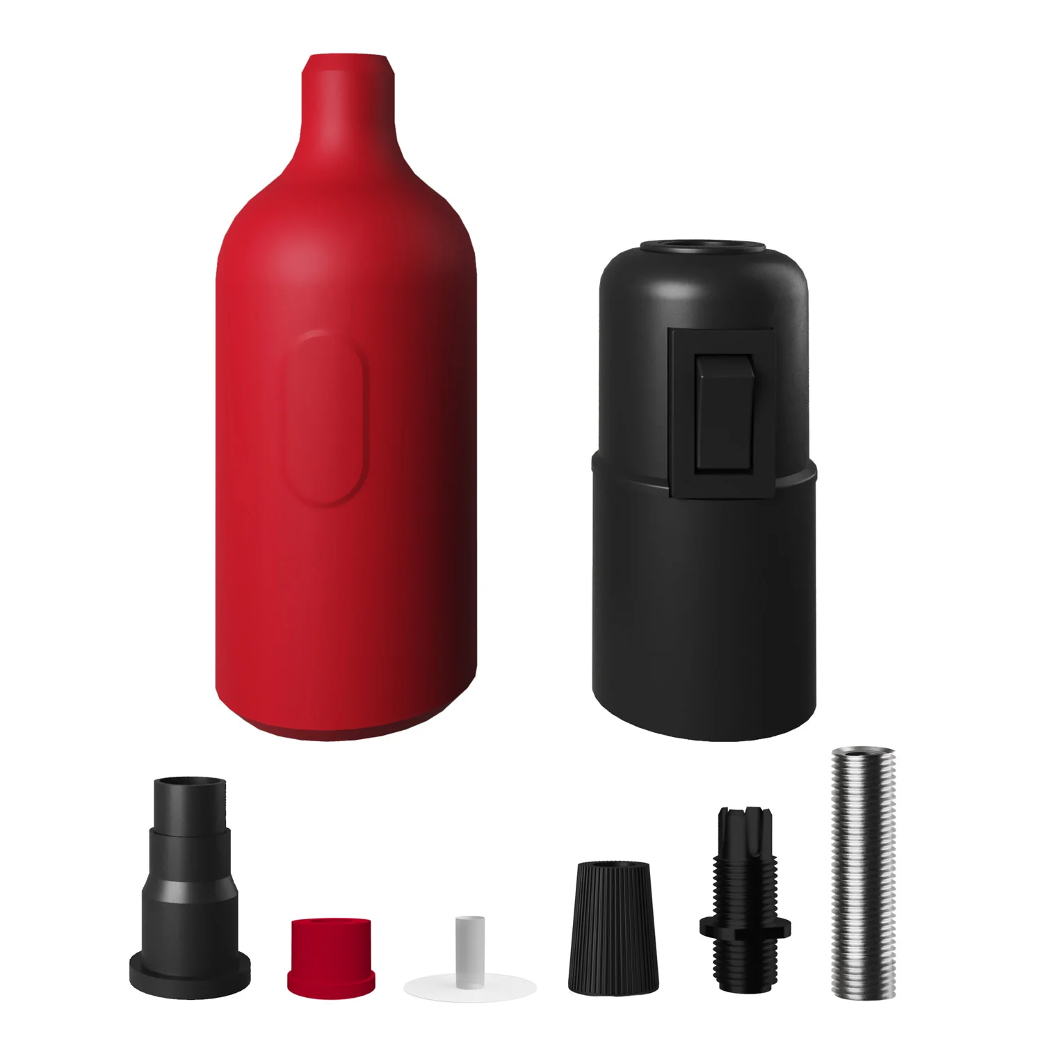 Silicone E26 socket kit with switch and hidden cable clamp - Red - Image 2