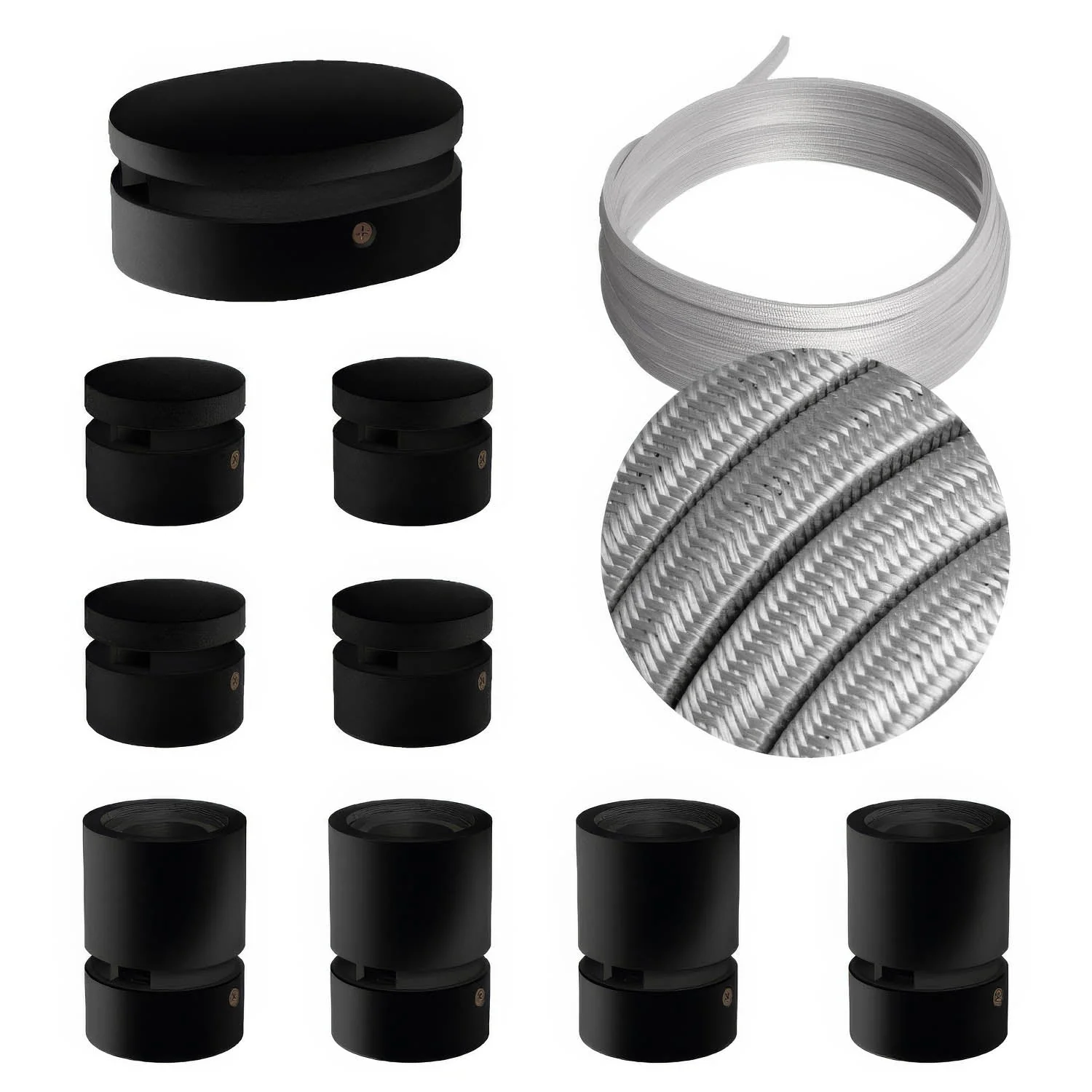 Filé Symmetric System Kit - with 5 m CM02 cable for string light and 9 black painted wooden components for interiors