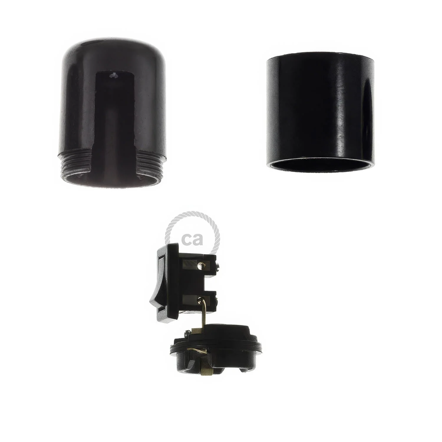 Smooth-sided Bakelite phenolic E26 light bulb socket – ON/OFF SWITCH – Black - Image 2