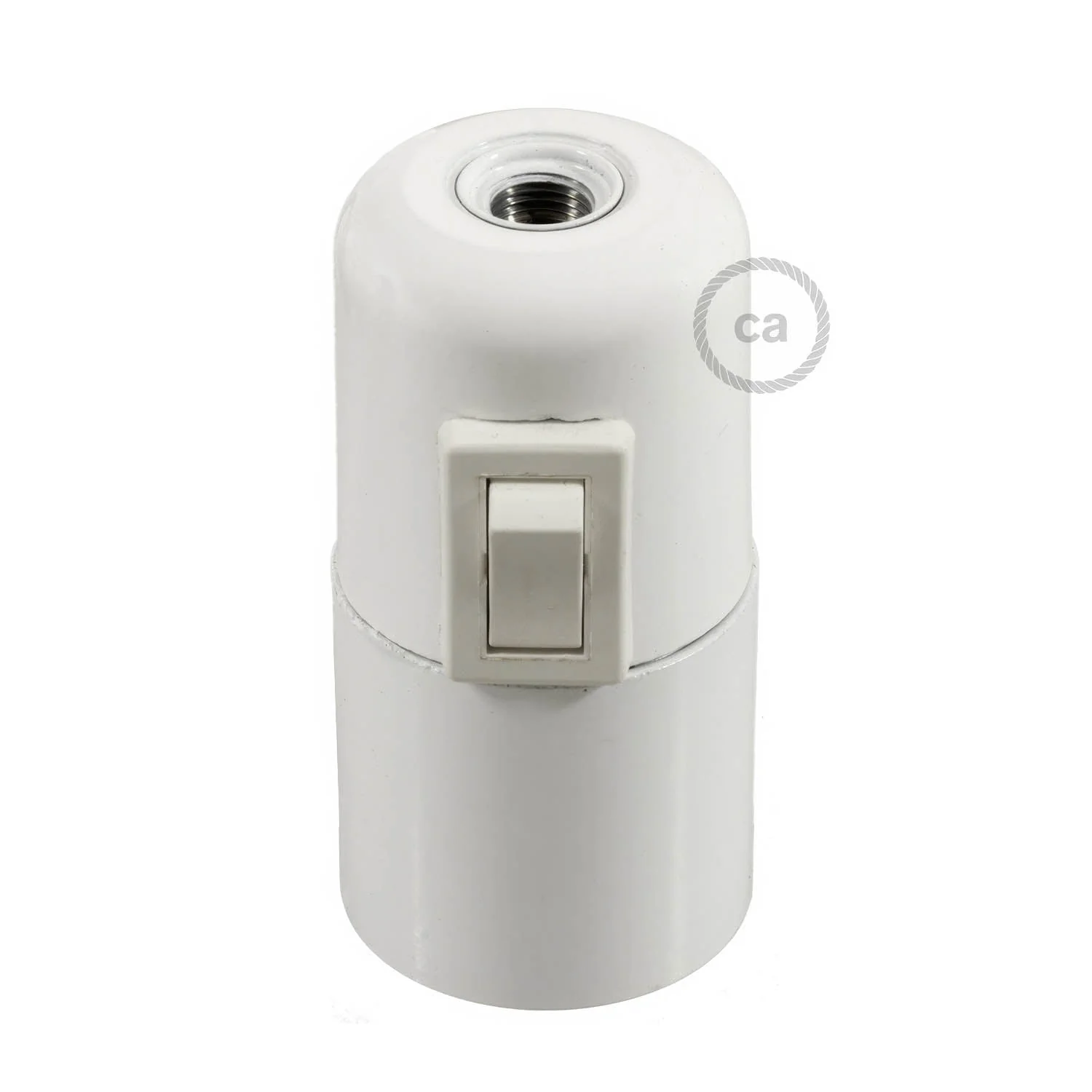 Smooth-Sided Bakelite Phenolic E26 light bulb socket - ON/OFF SWITCH - White