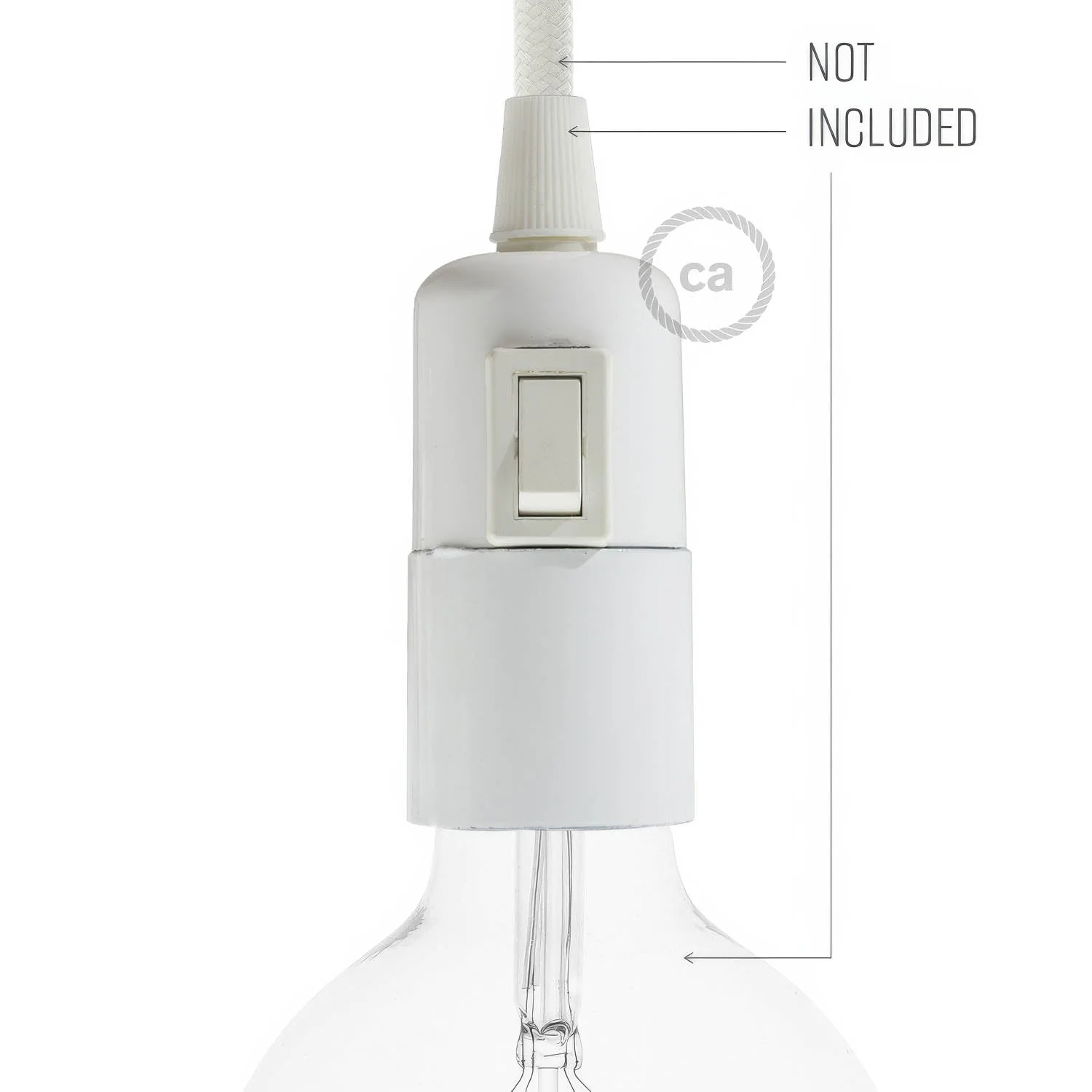 Smooth-Sided Bakelite Phenolic E26 light bulb socket - ON/OFF SWITCH - White - Image 3