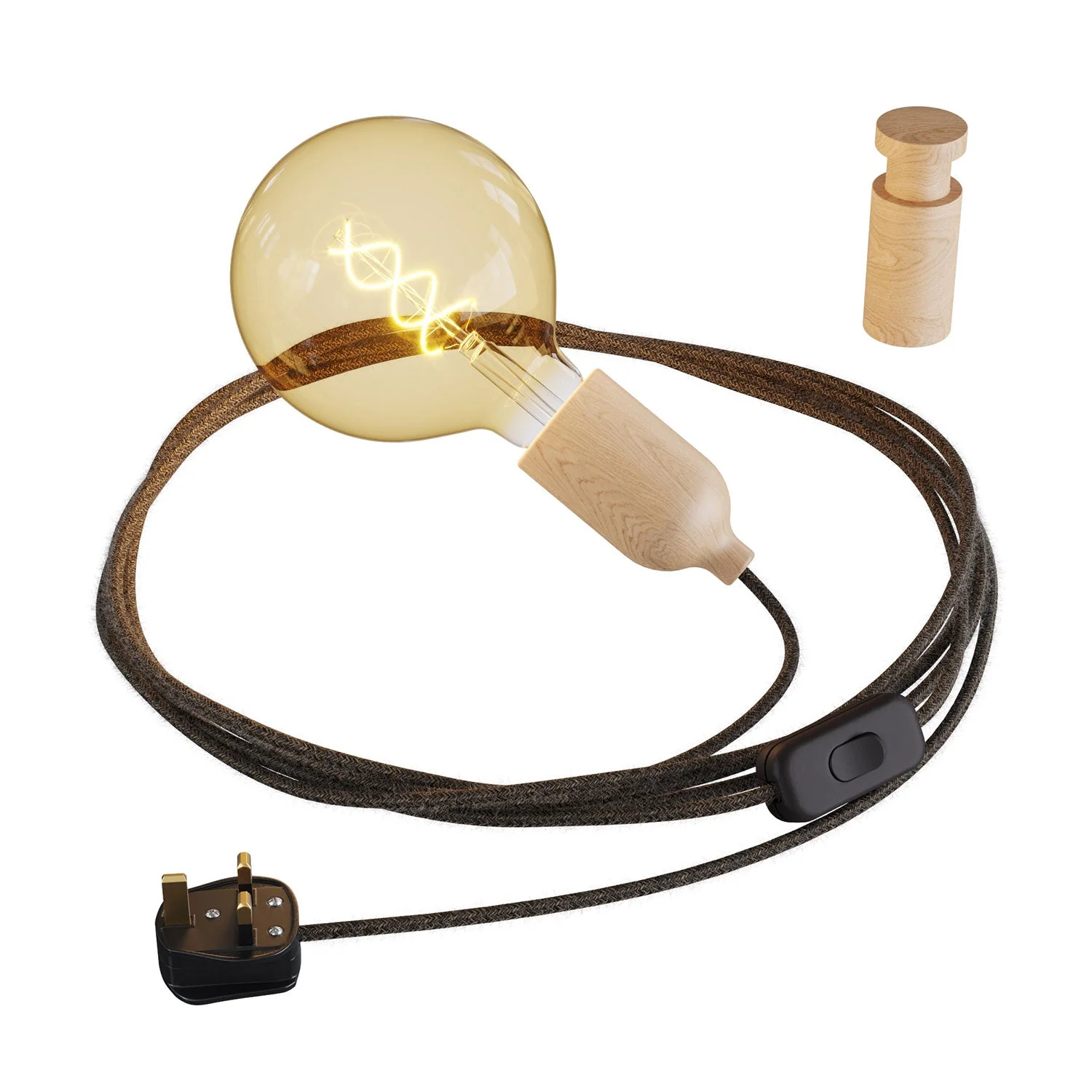 Snake, wiring with wooden lamp holder, neutral Rolé cable grommet and UK plug
