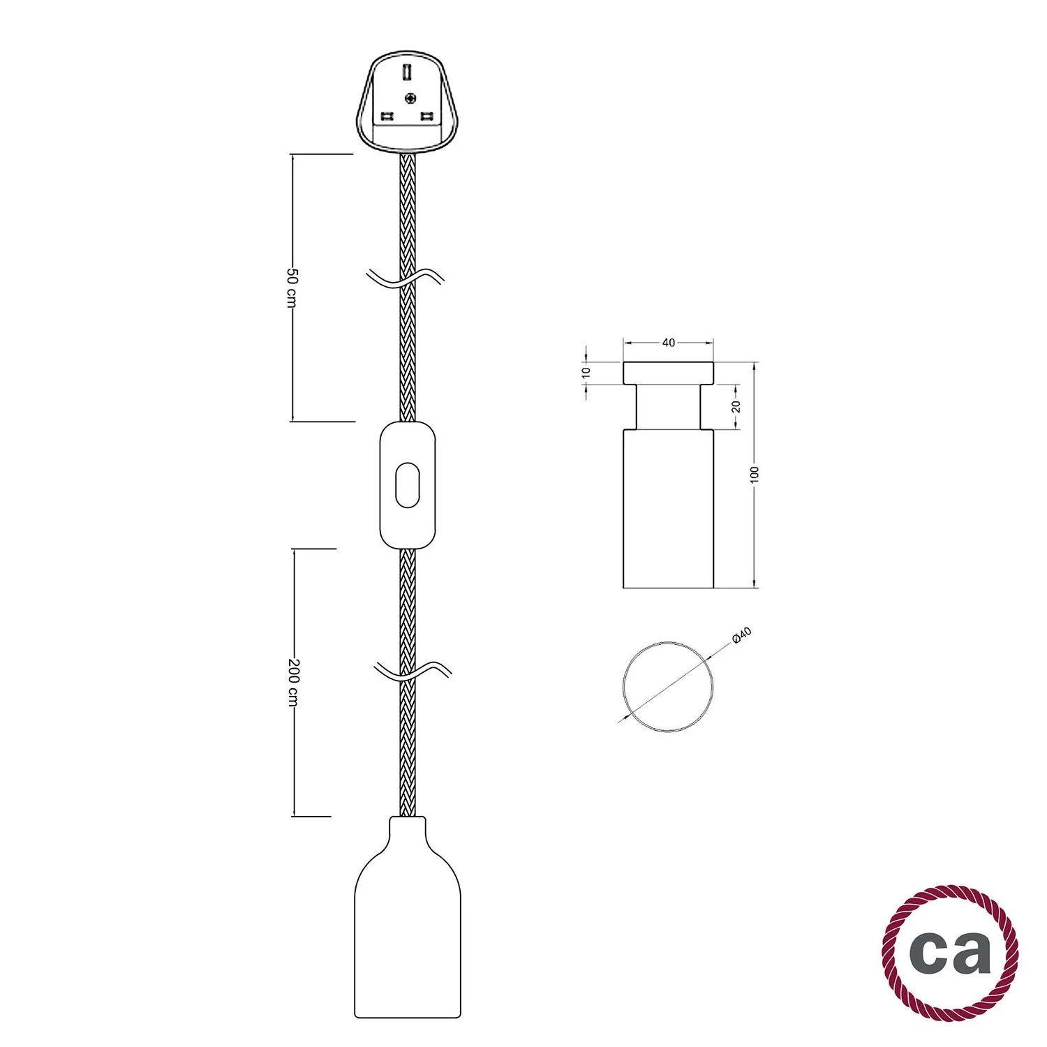 Snake, wiring with wooden lamp holder, neutral Rolé cable grommet and UK plug - Image 4
