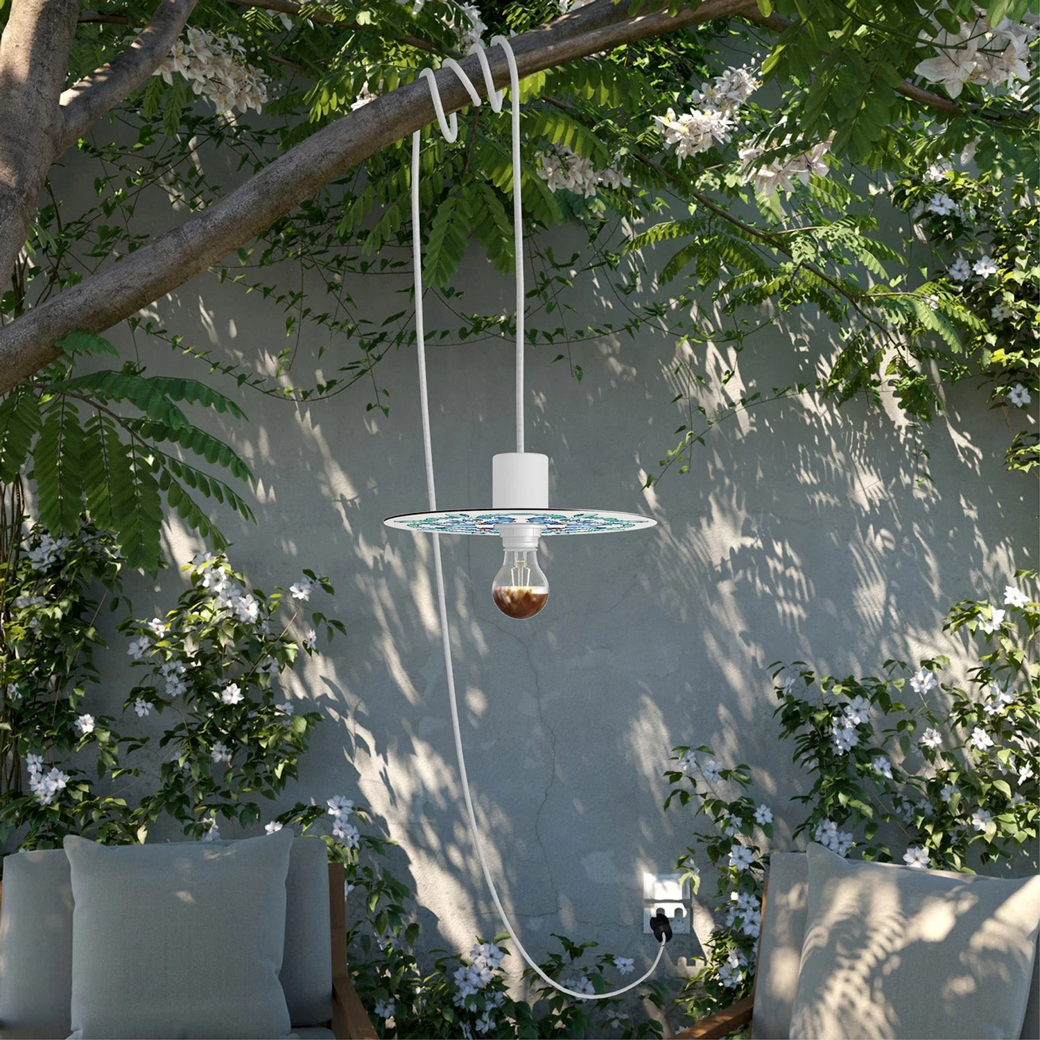 Snake Eiva with mini Ellepì 'Maioliche' Blue lampshade, portable IP65 outdoor lamp with plug - Image 2
