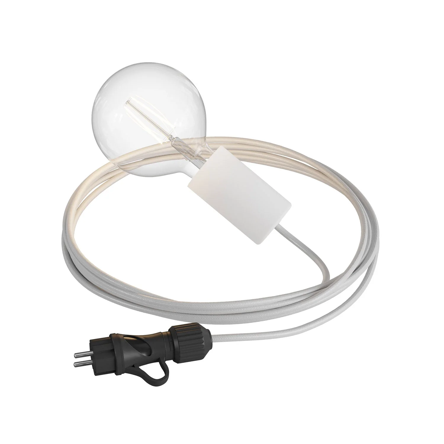 Snake Modulair Elegant, portable outdoor lamp, 5 m textile cable, IP65 lamp holder and plug - White