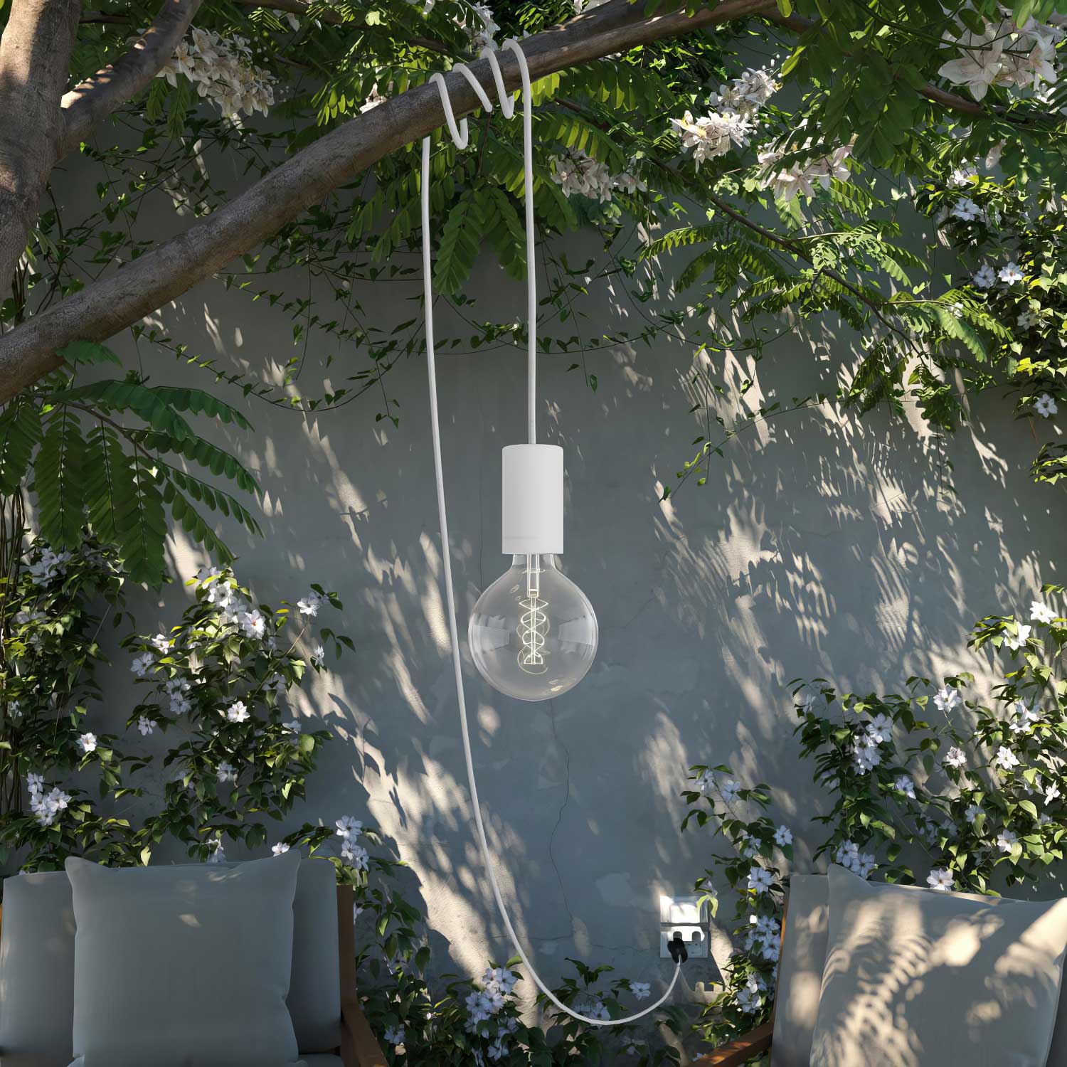 Snake Modulair Elegant, portable outdoor lamp, 5 m textile cable, IP65 lamp holder and UK plug - White - Image 2