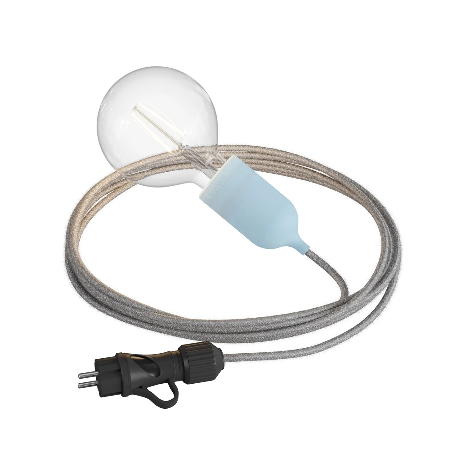 Snake Modulair Pastel, portable outdoor lamp, 5 m textile cable, IP65 lamp holder and plug – Powder blue