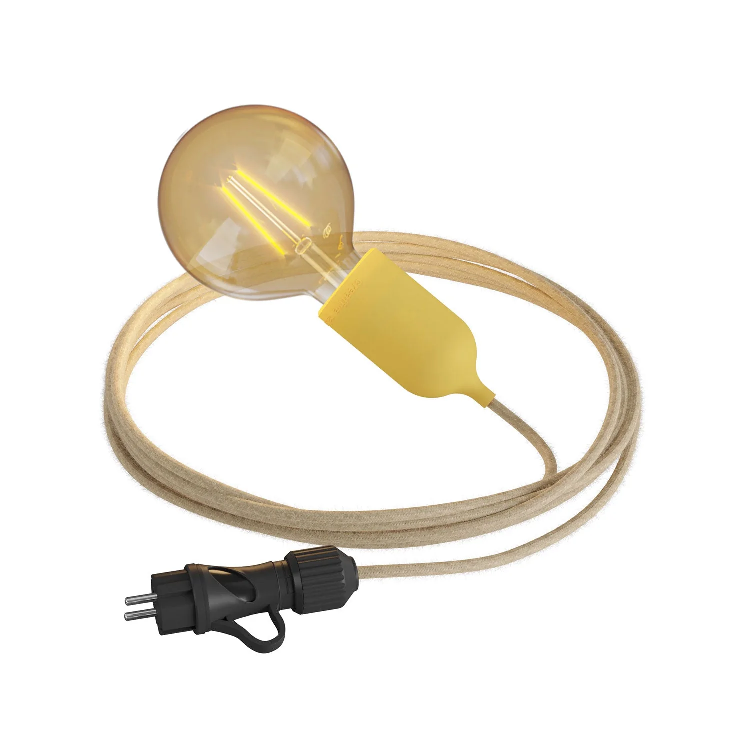 Snake Modulair Pastel, portable outdoor lamp, 5 m fabric cable, IP65 lamp holder and plug - Mustard