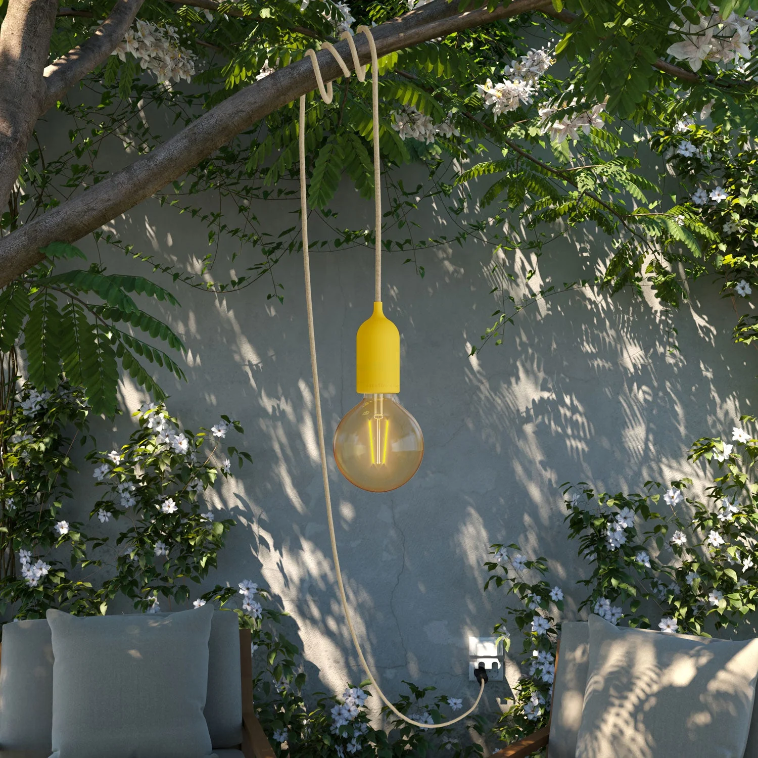 Snake Modulair Pastel, portable outdoor lamp, 5 m fabric cable, IP65 lamp holder and plug - Mustard - Image 2