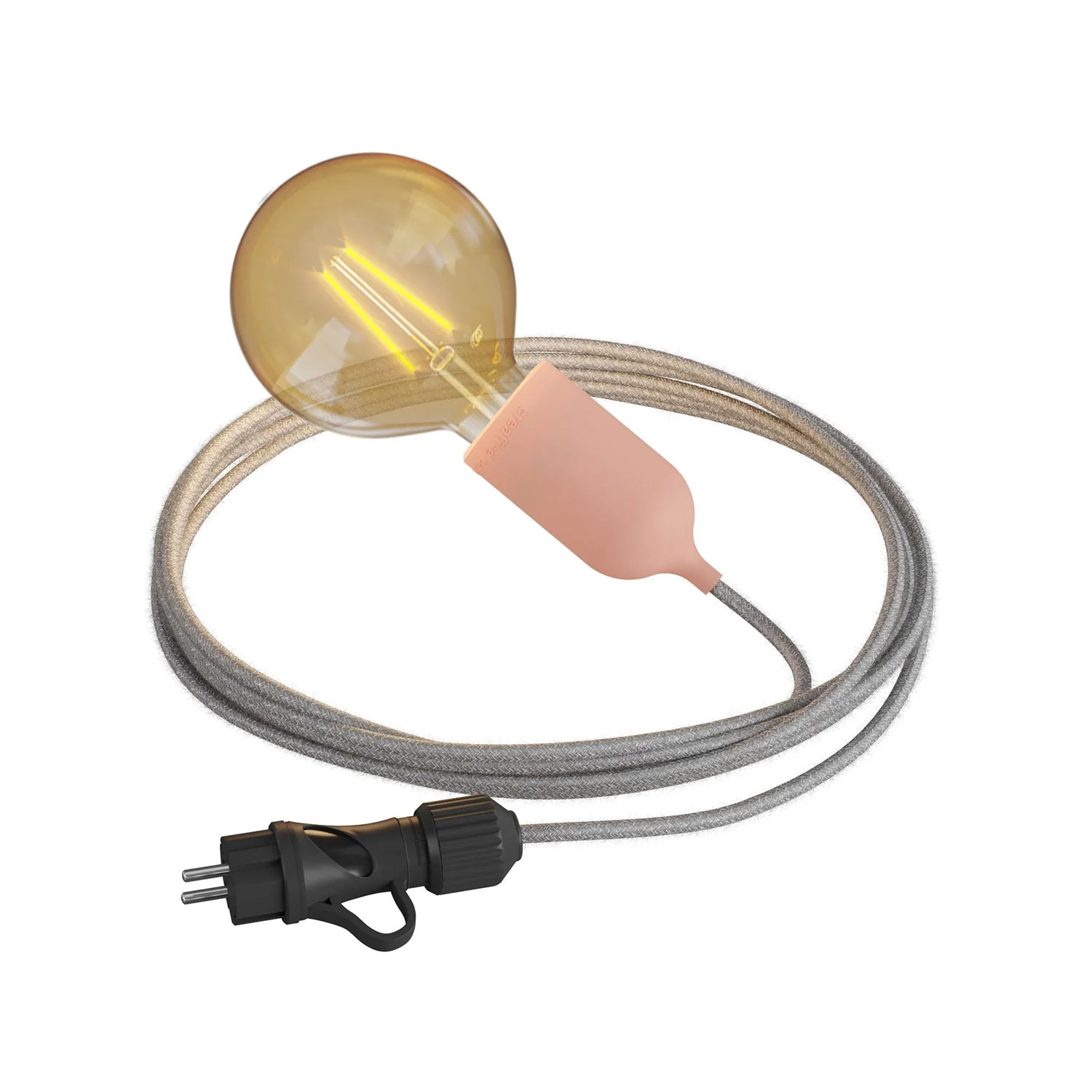 Snake Modulair Pastel, portable outdoor lamp, 5 m textile cable, IP65 lamp holder and plug - Salmon