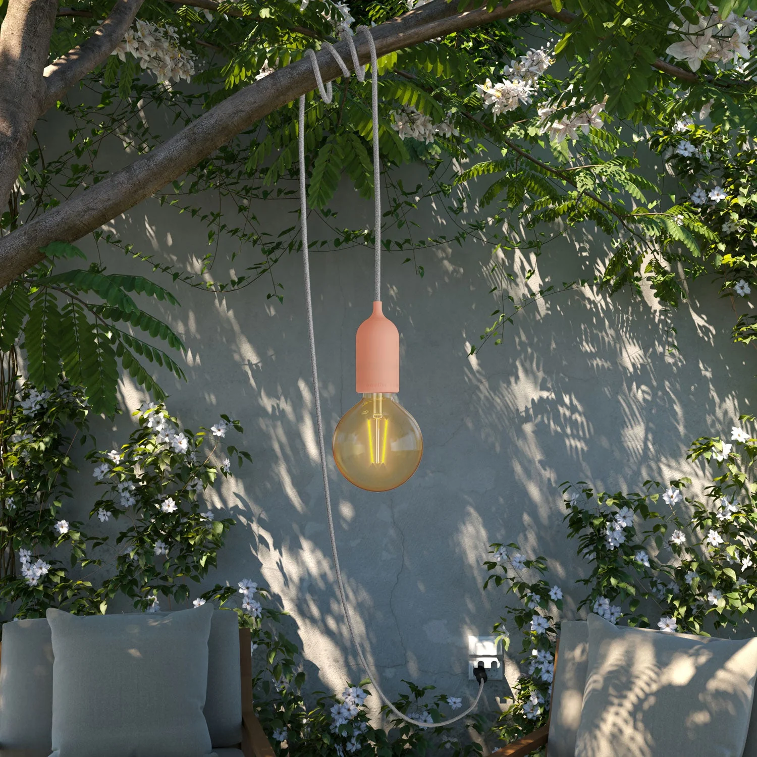 Snake Modulair Pastel, portable outdoor lamp, 5 m textile cable, IP65 lamp holder and plug - Salmon - Image 2