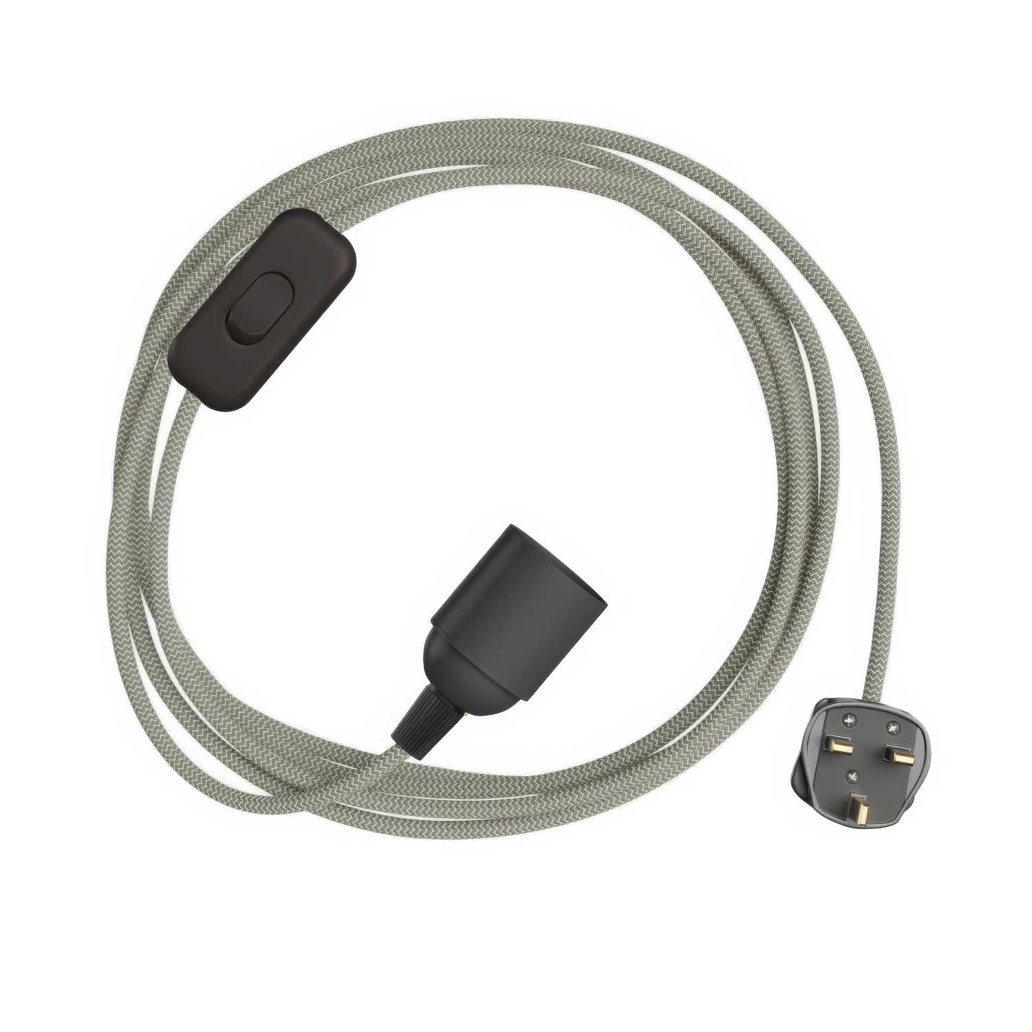 SnakeBis Zig-Zag - Wiring with lamp holder, Zig-Zag effect fabric cord RD74 and UK plug