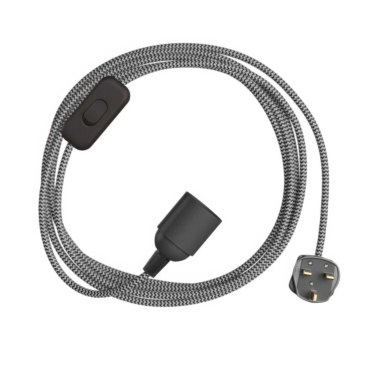 SnakeBis Zig-Zag - Wiring with lamp holder, Zig-Zag effect fabric cord RZ04 and UK plug