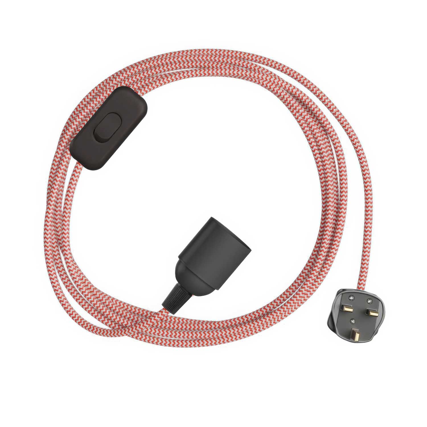 SnakeBis Zig-Zag - Wiring with lamp holder, Zig-Zag effect fabric cable RZ09 and UK plug