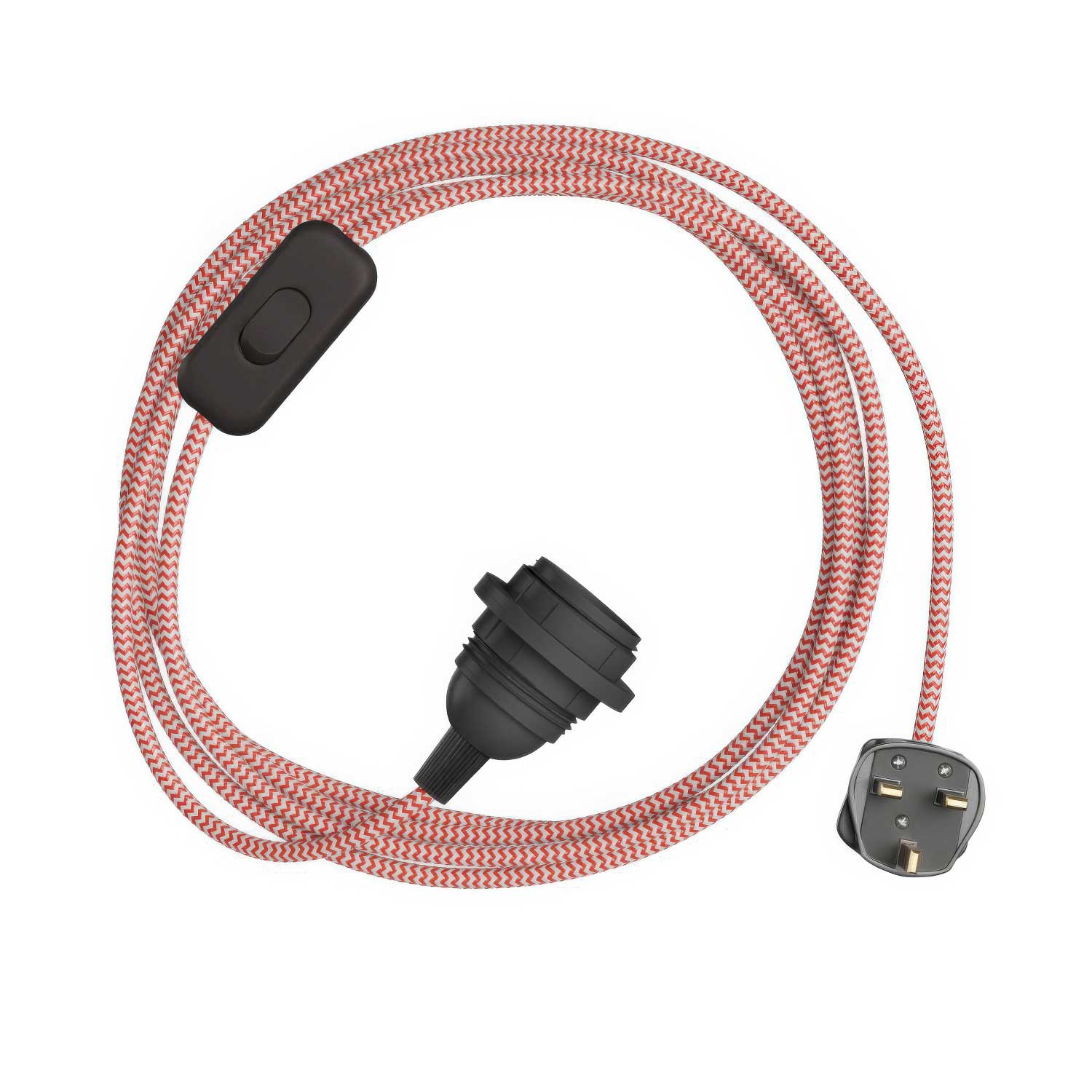 SnakeBis Zig-Zag for lampshade - Wiring with lamp holder, fabric cord in Zig-Zag RZ09 effect and UK plug