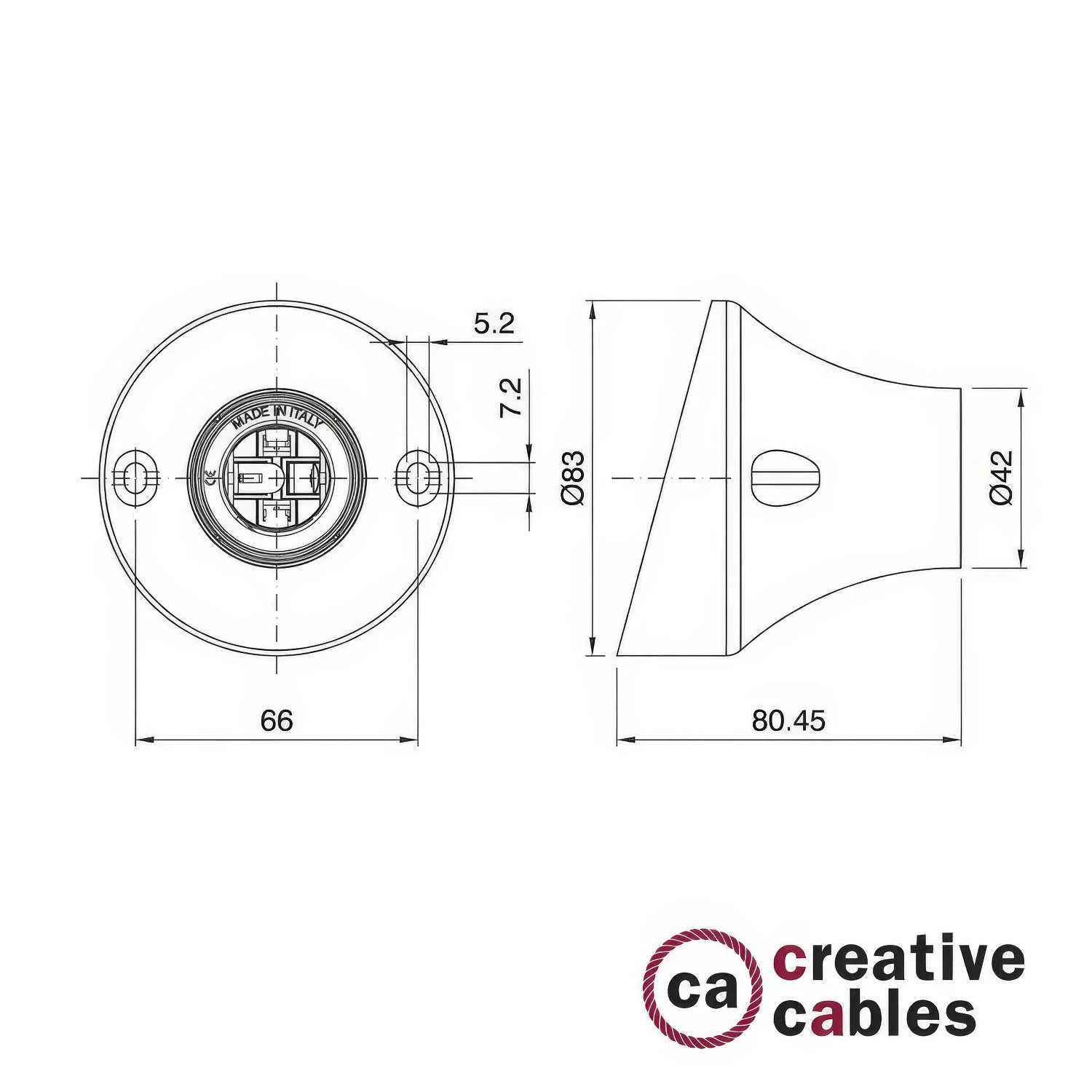 45° E27 lamp holder for wall or ceiling in thermoplastic - White - Image 3