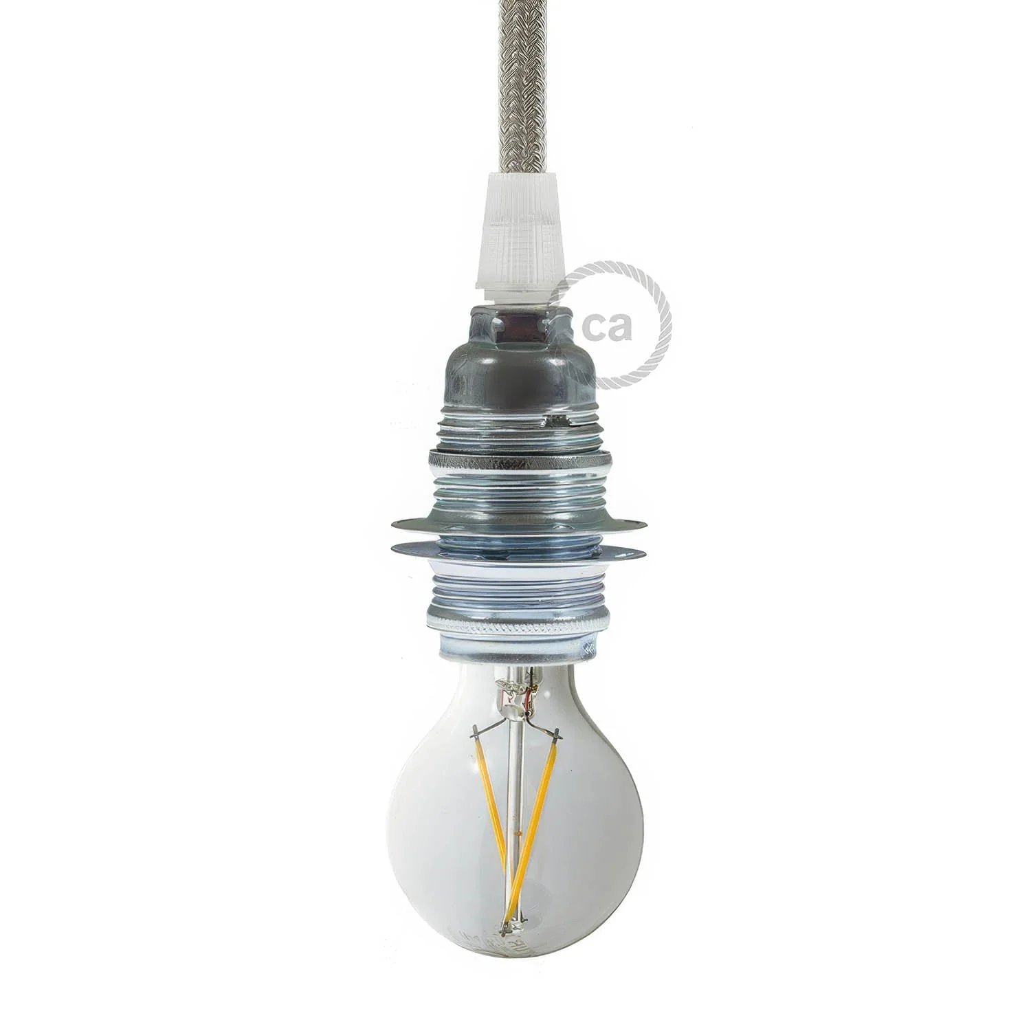 E14 metal lamp holder kit with double ring for lampshade – Silver